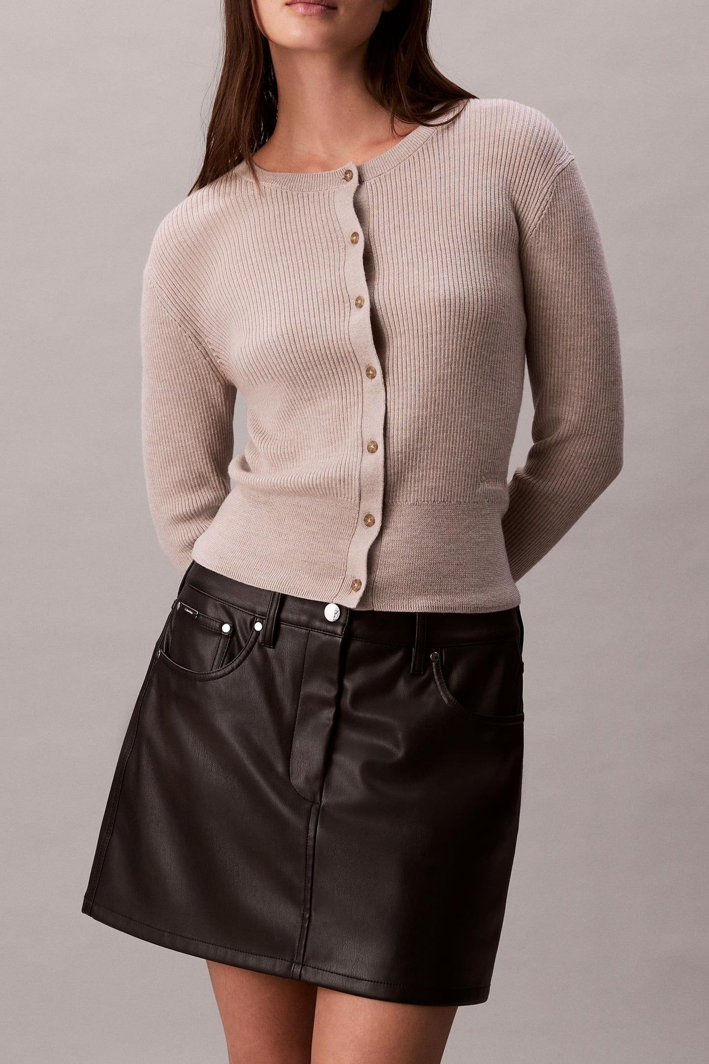 WOOL SILK CROPPED CARDIGAN ISLAND FOSSIL 1