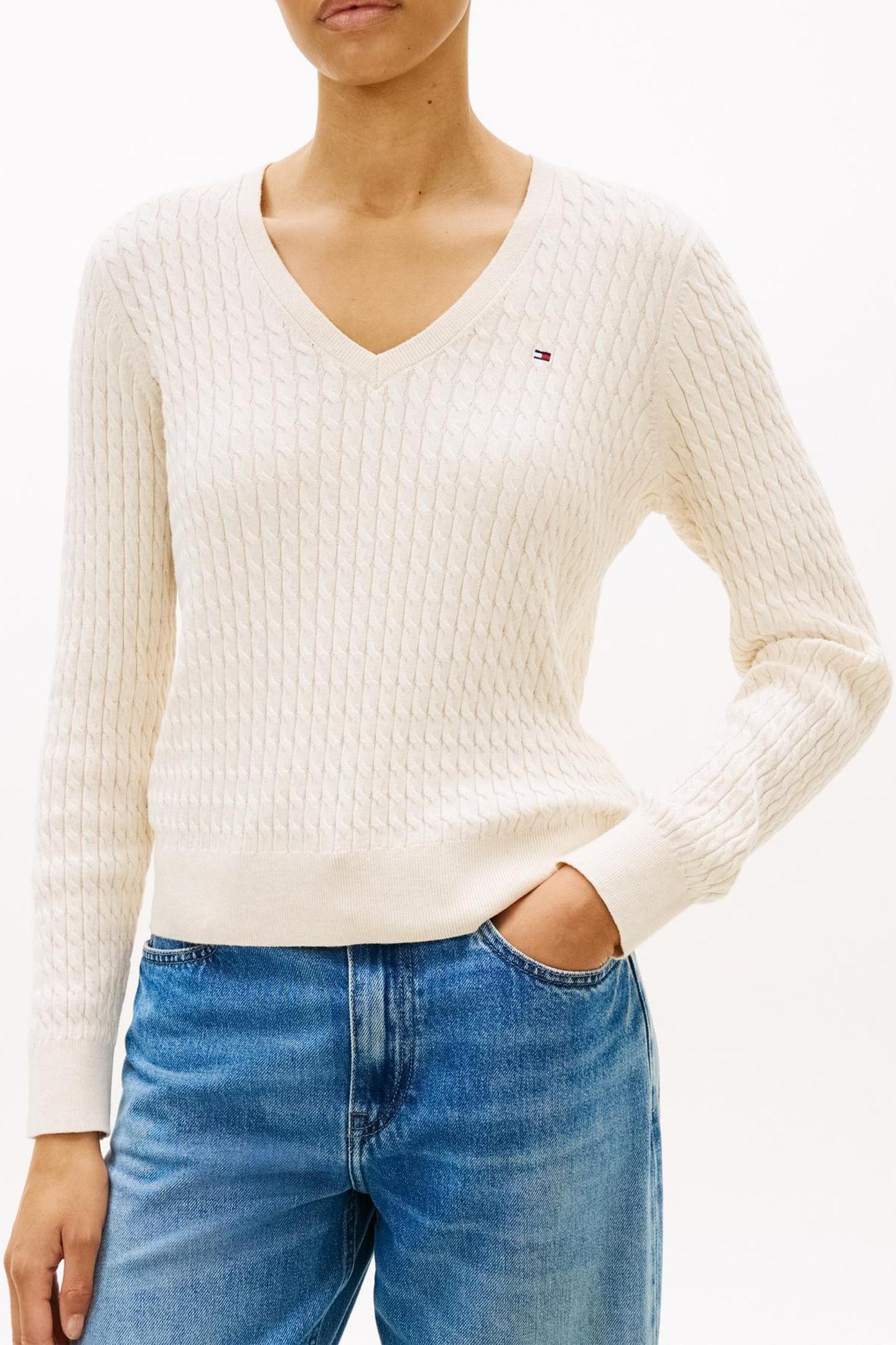 CO CABLE FINE GG V-NECK HEATHER IVORY PETAL 1