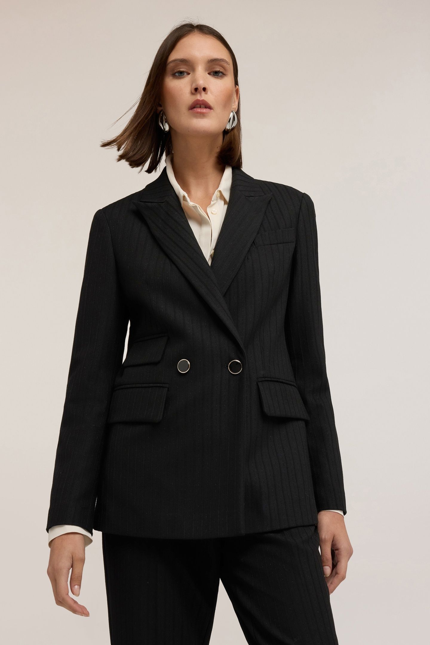 STRUCTURED DOUBLE-BREASTED PINSTRIPE JACKET BLACK 1