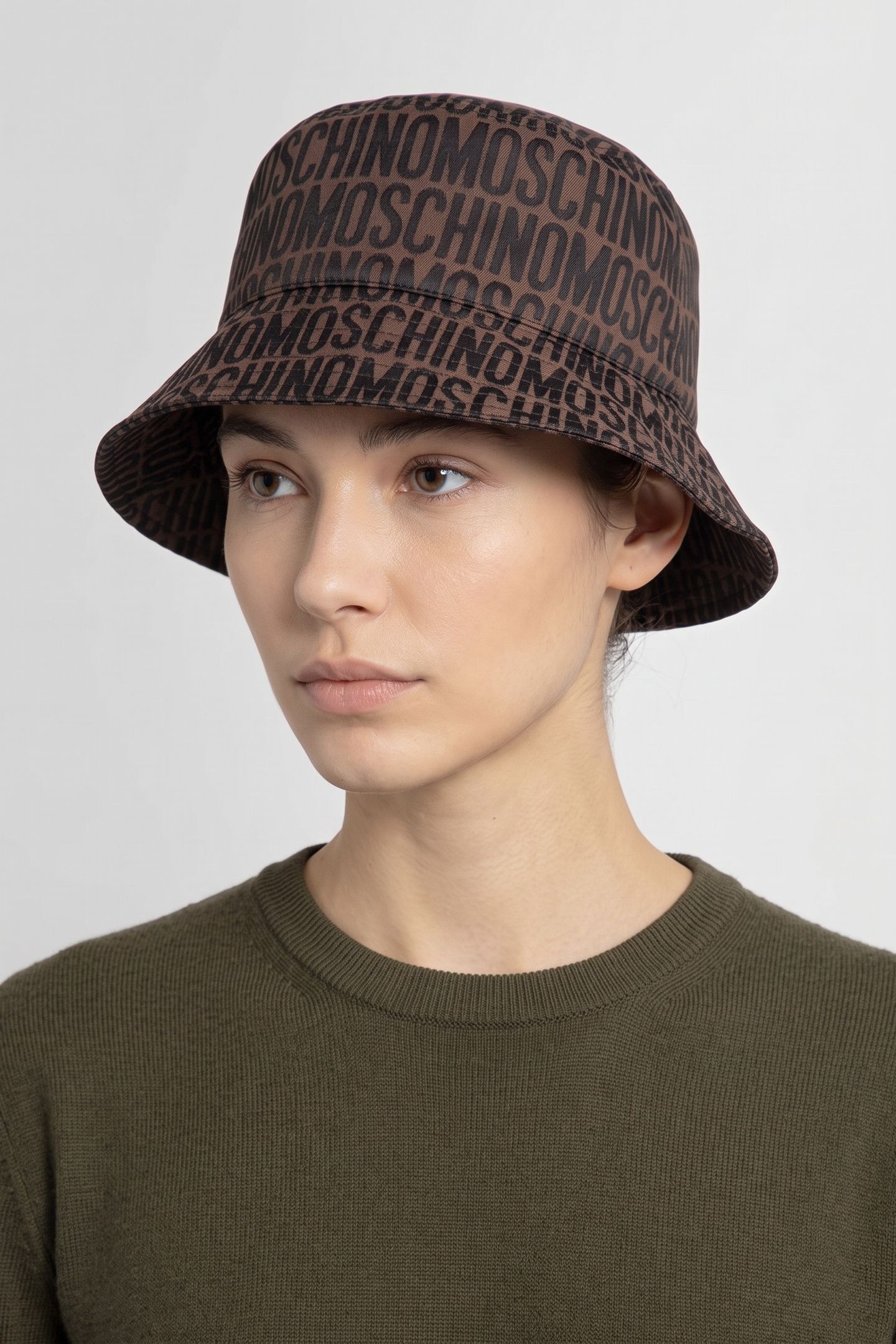 ALLOVER LOGO NYLON BUCKET HAT BROWN 1