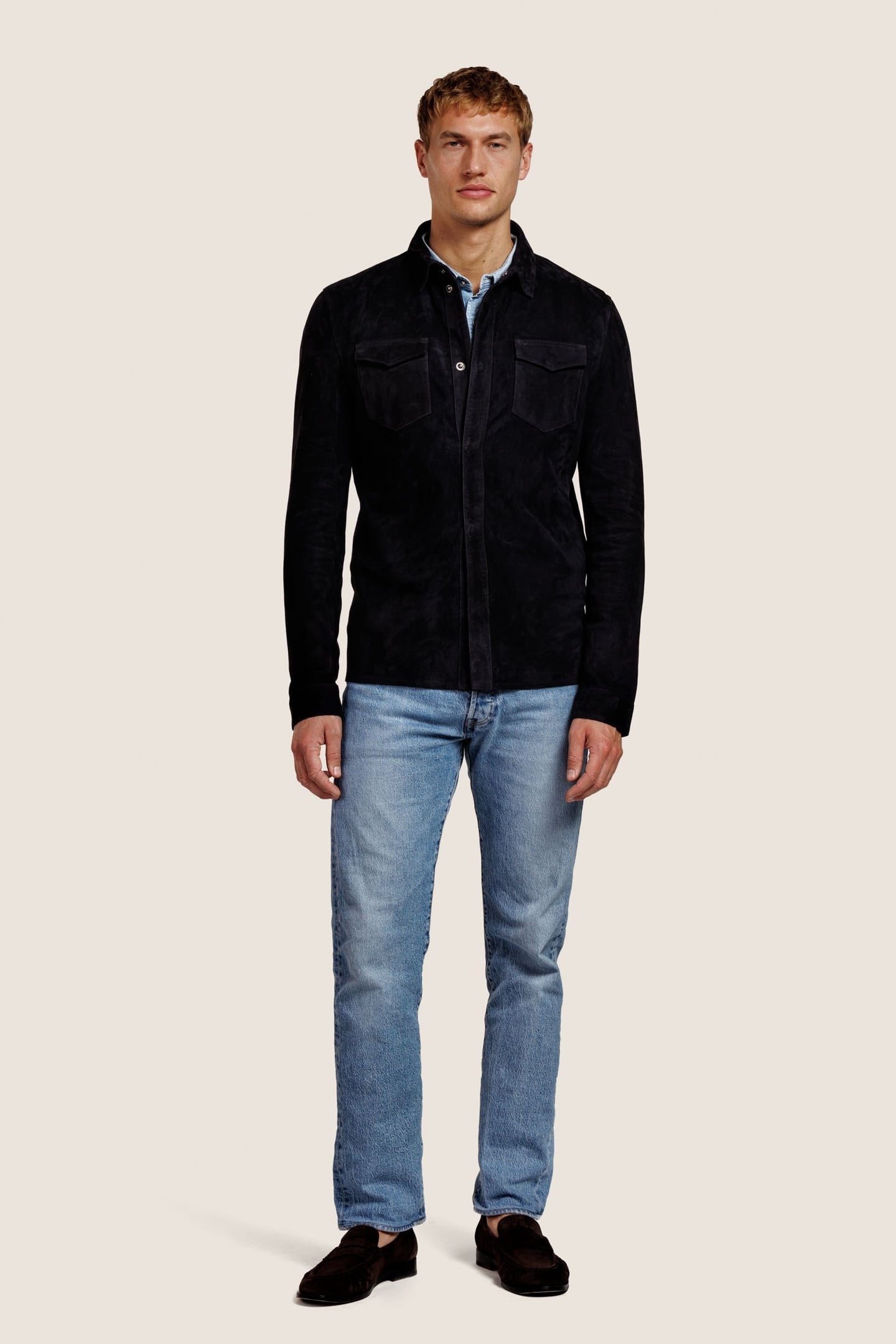 ROBERT SUEDE OVERSHIRT BLOUSE ROYAL 2