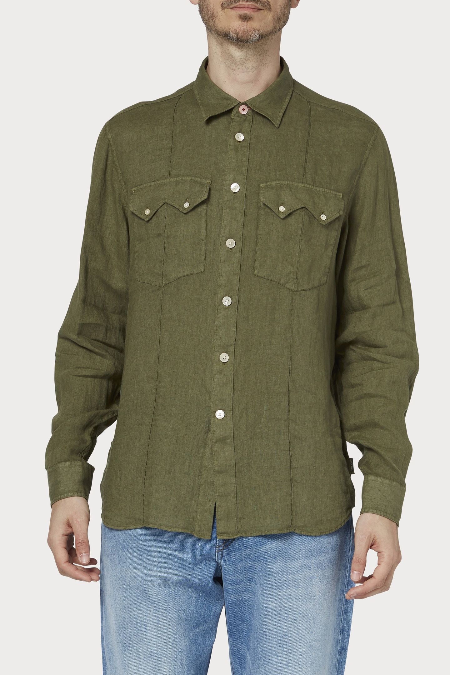 MENS LS CASUAL FIT SHIRT MILITARY GREEN 1