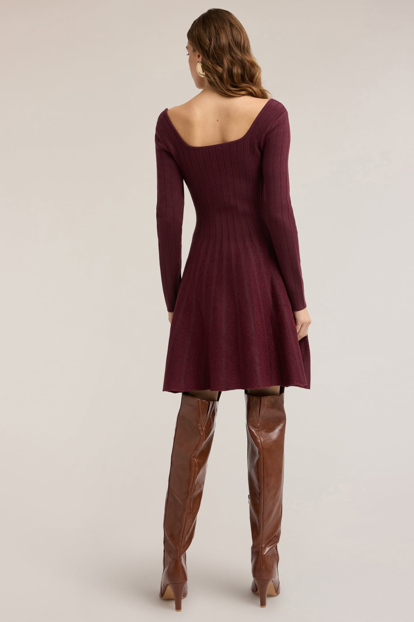FLARE DRESS IN MIXED LUREX KNIT BURGUNDY 3