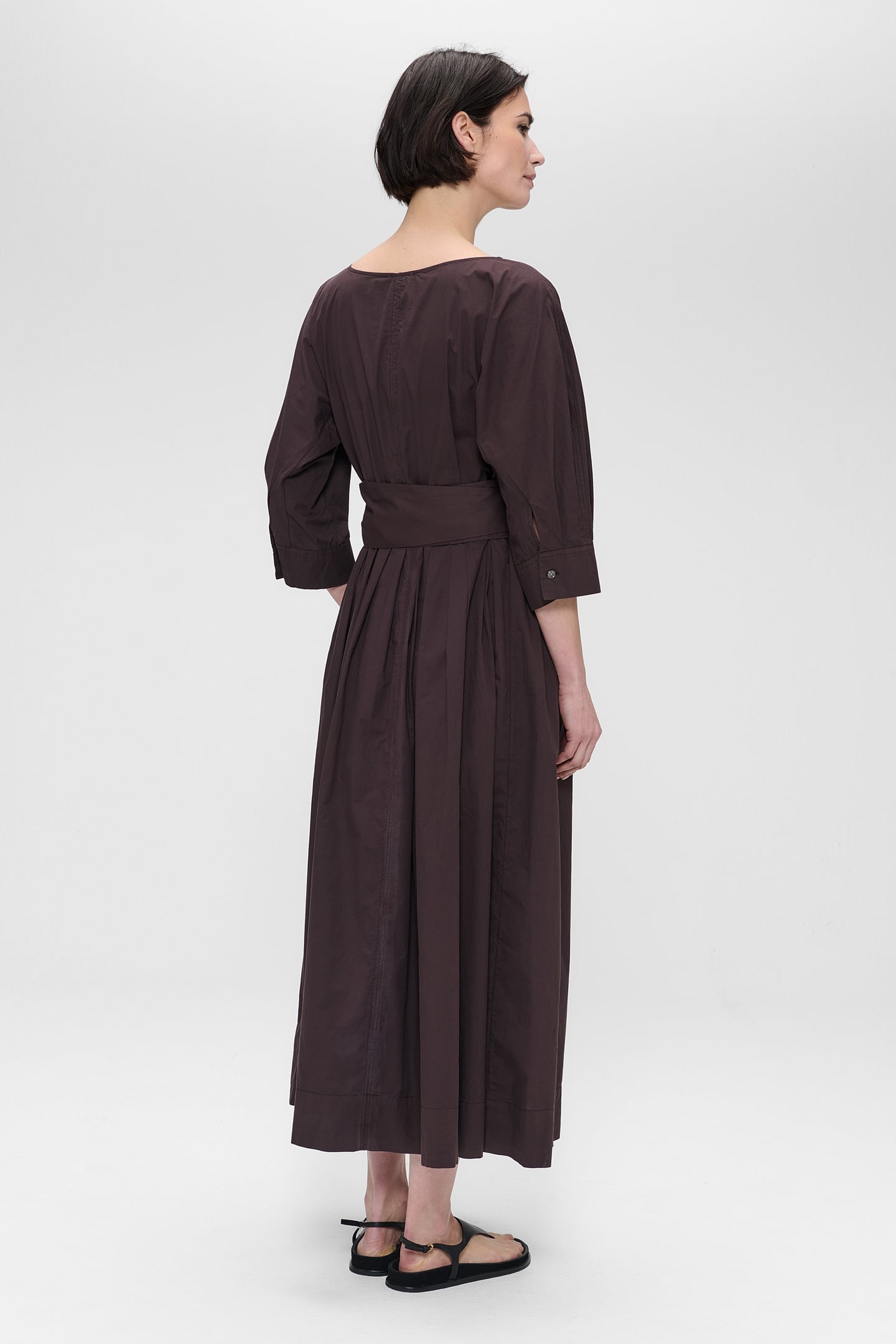 PAPER COTTON LONG DRESS DEEP BROWN 4