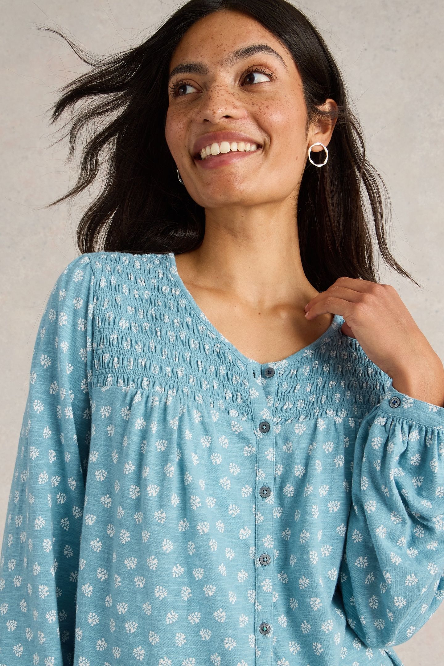 DANIELLA SHIRRED TOP BLUE PR 5