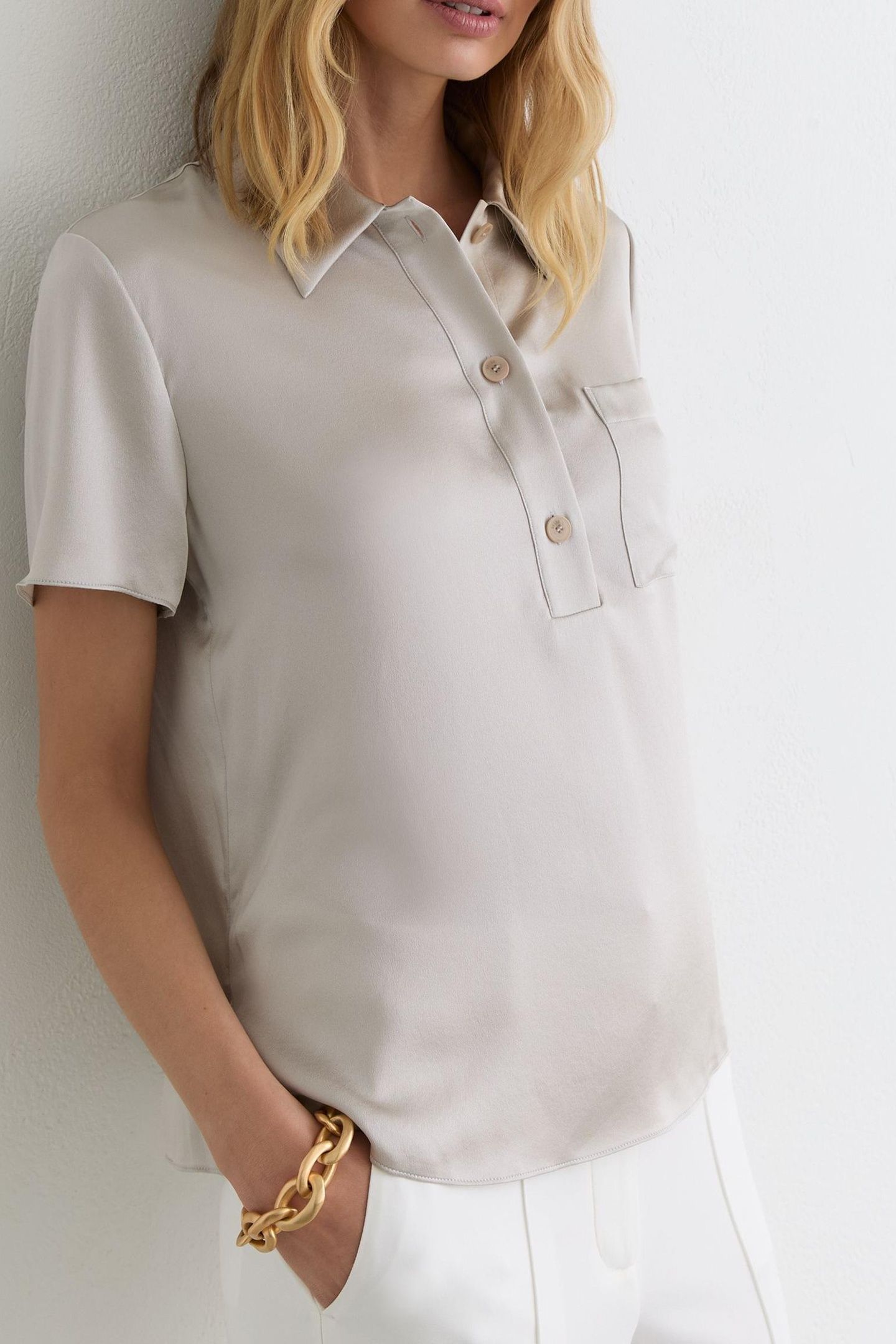 POCKET DETAIL SILK T-SHIRT LIGHT GREY 1