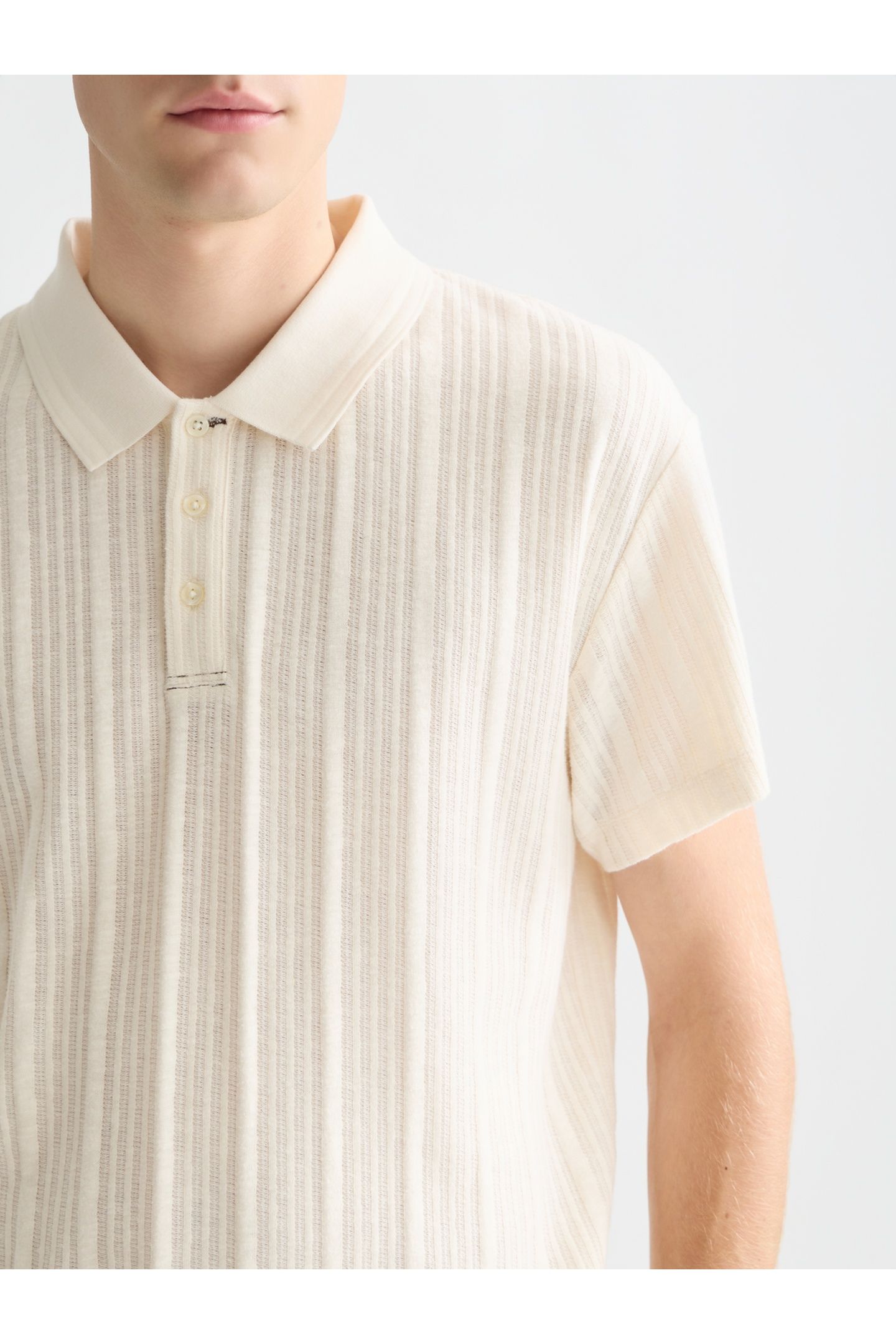 STRUCTURED RIBBED RELAXEDFIT POLO LIGHT BEIGE 6
