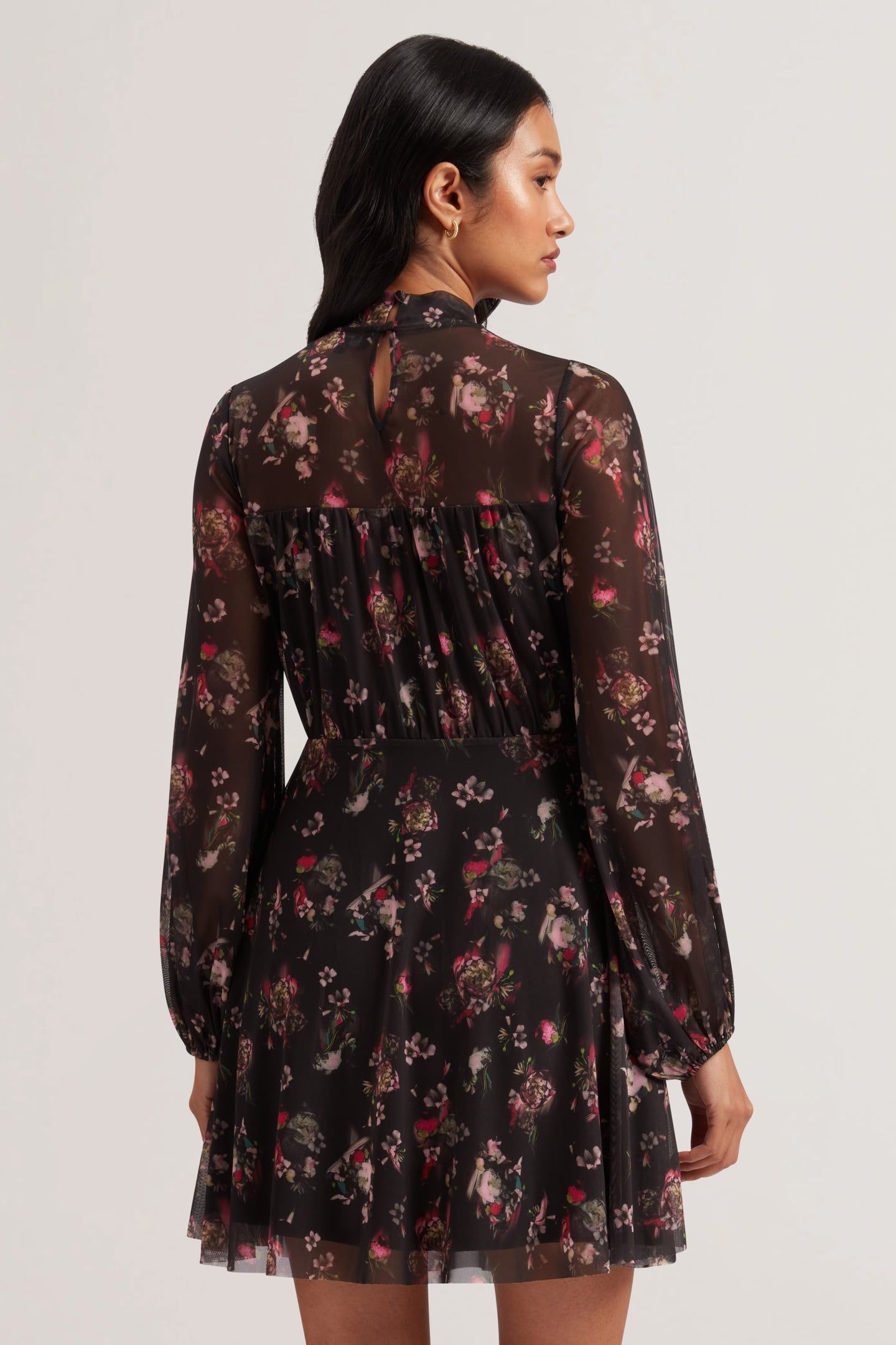 AVETTA LONG SLEEVE FLORAL MESH MINI BLACK 2