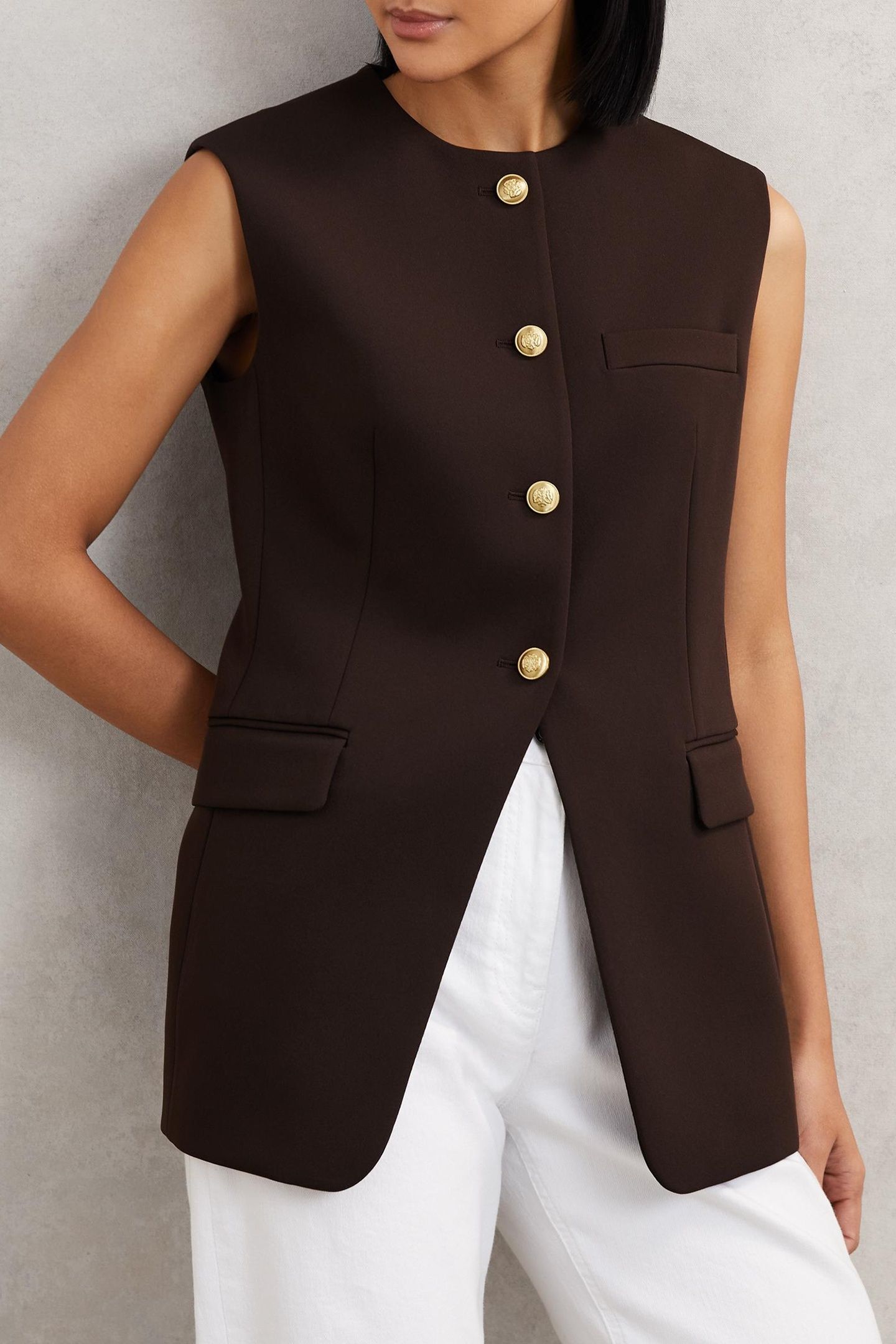 LONGLINE WAISTCOAT CHOCOLATE BROWN 1