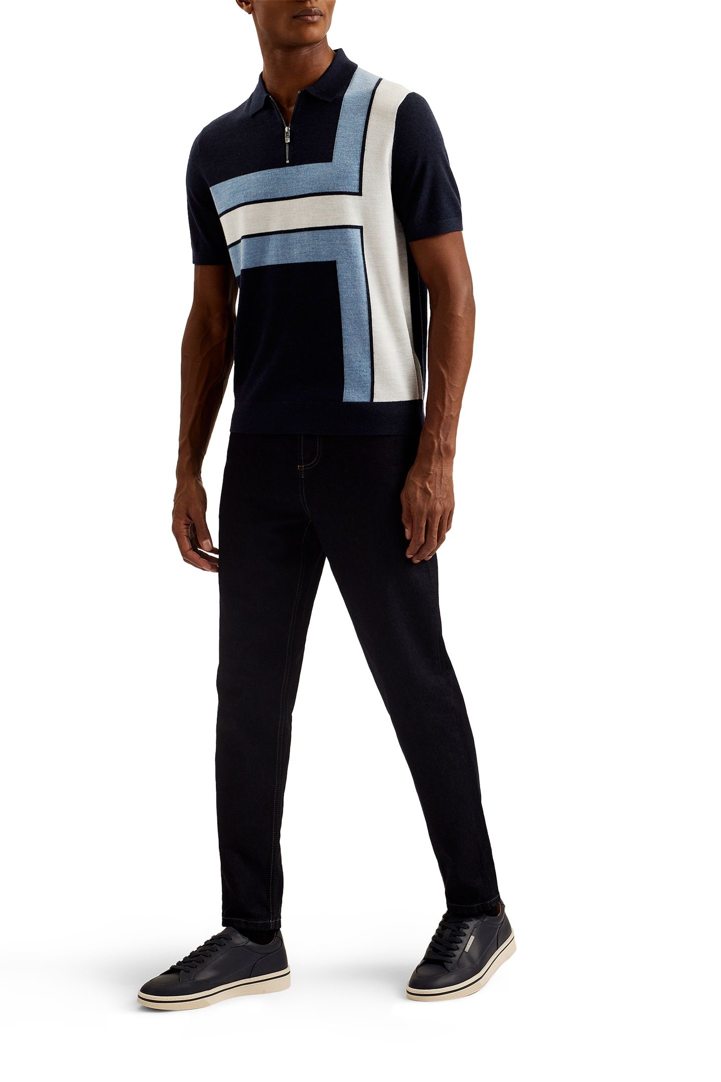 AMBLER SS T COLOUR BLOCK POLO NAVY 4