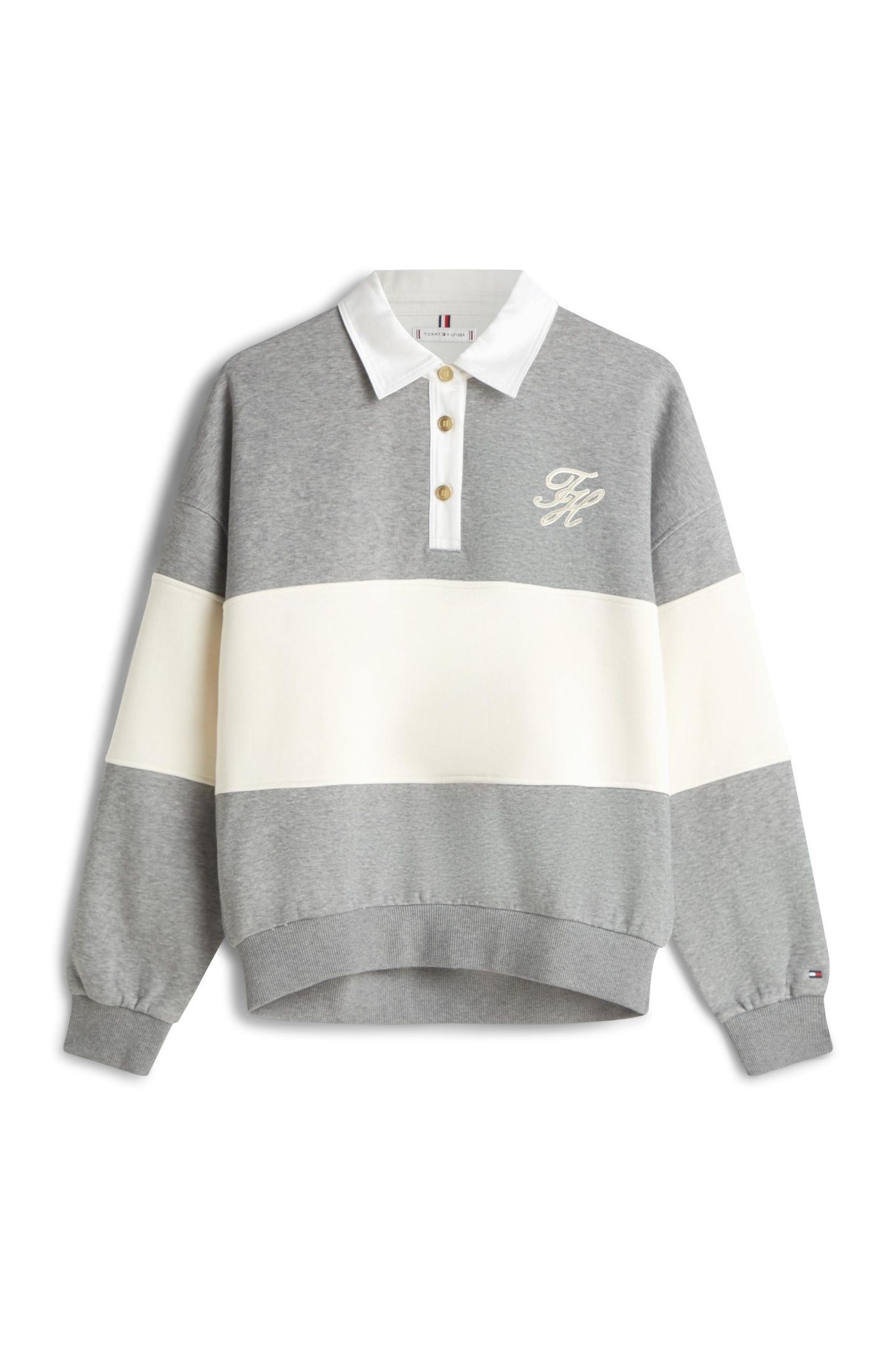 GOLD BUTTON RUGBY SWEATSHIRT MED HEATHER GREY 1