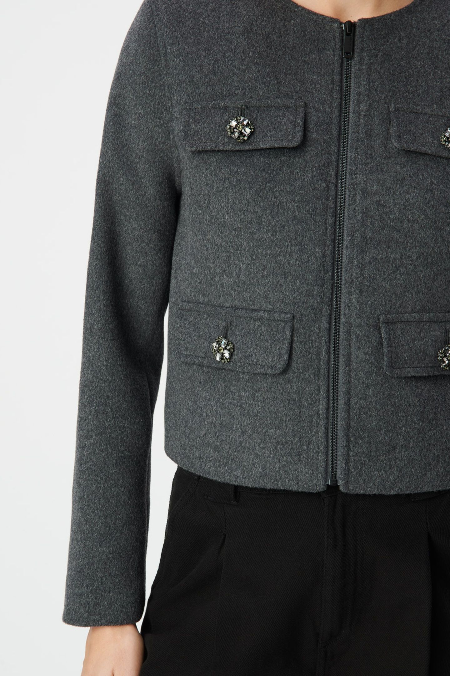 GREY WOOLCLOTH BOX JACKET WITH DIAMANTÉ BUTTONS 6