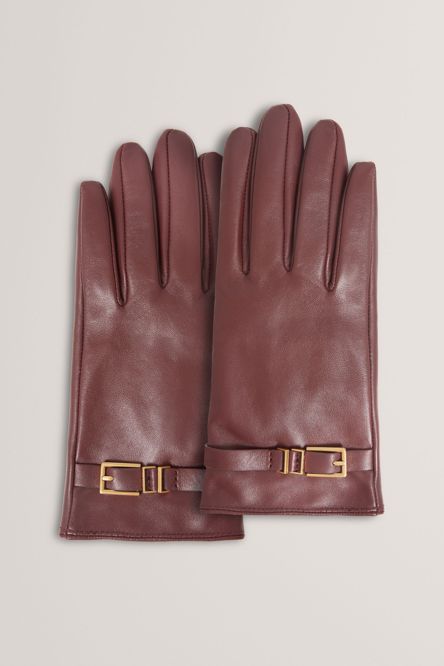 BUCKLE DETAIL LEATHER GLOVES WINE 1