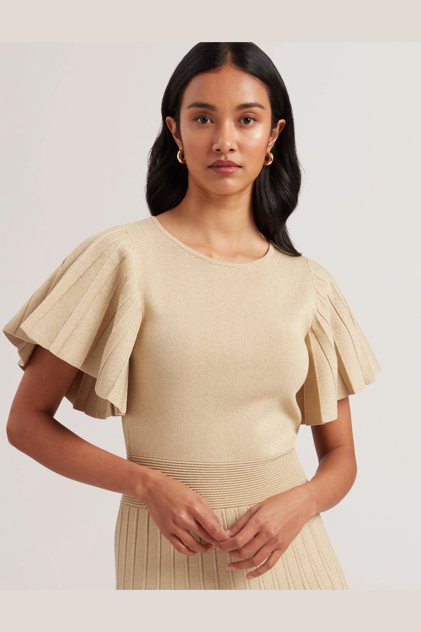 MADISNN METALLIC ANGEL SLEEVE KNIT GOLD 3
