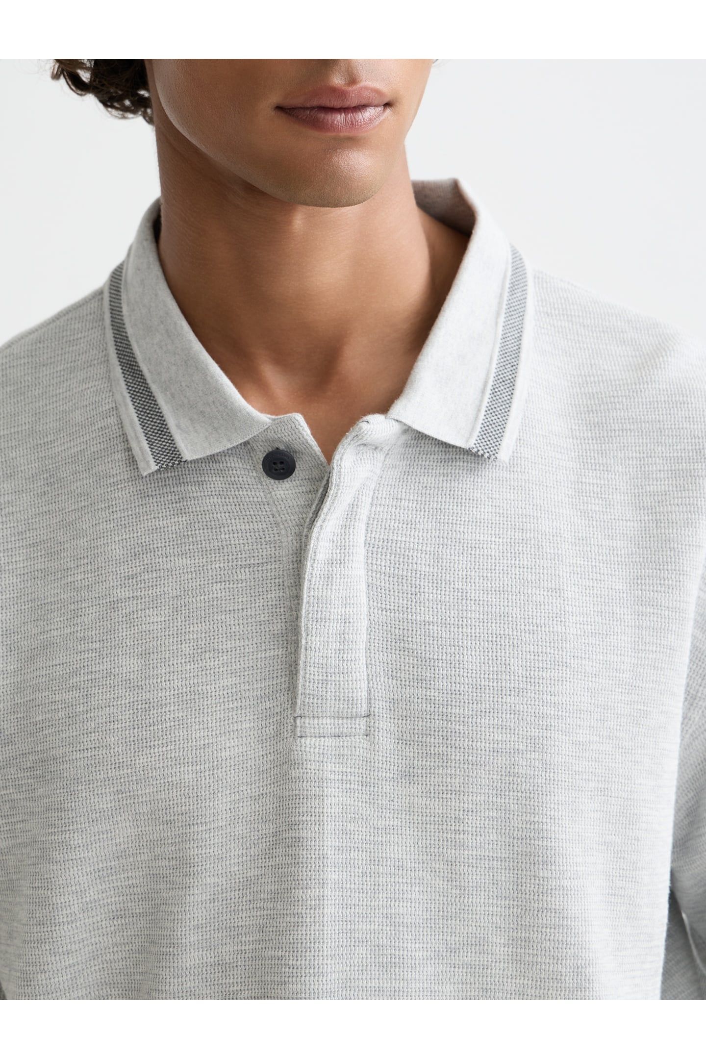 STRUCTURED RELAXED-FIT LONG-SLEEVED POLO LIGHT PASTEL GREY 6