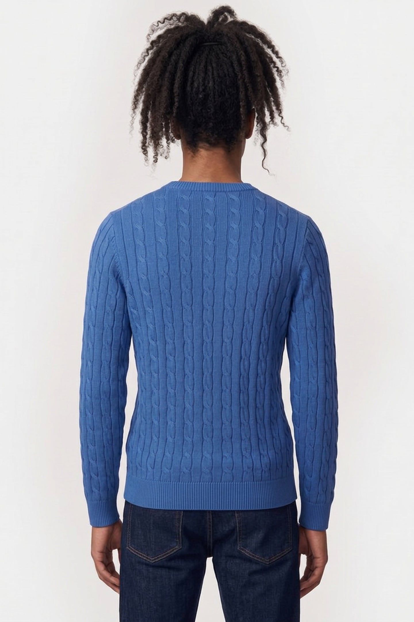 COTTON CABLE C-NECK RICH BLUE 2