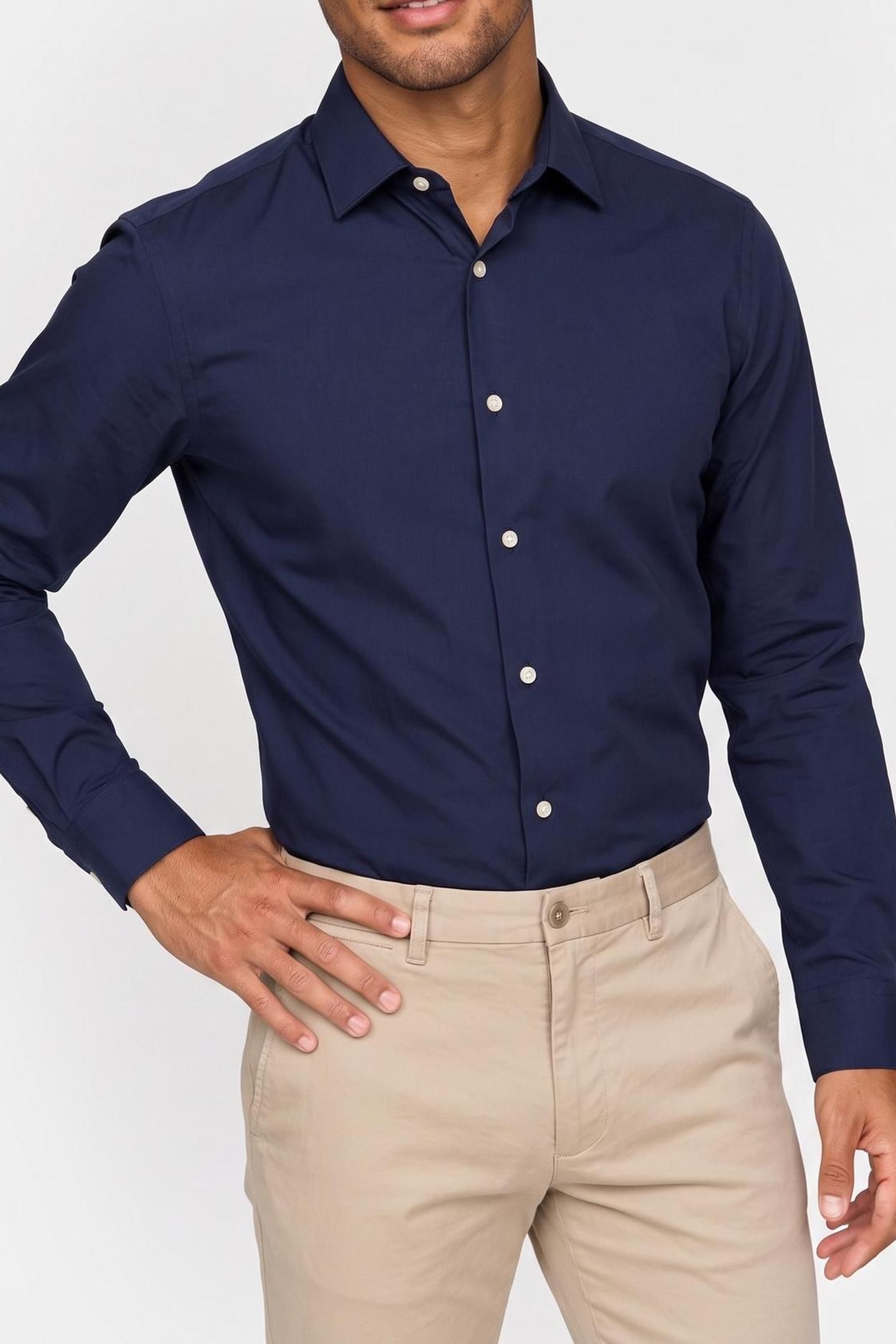 SLIM PERF WOVEN SHIRT NAVY 1