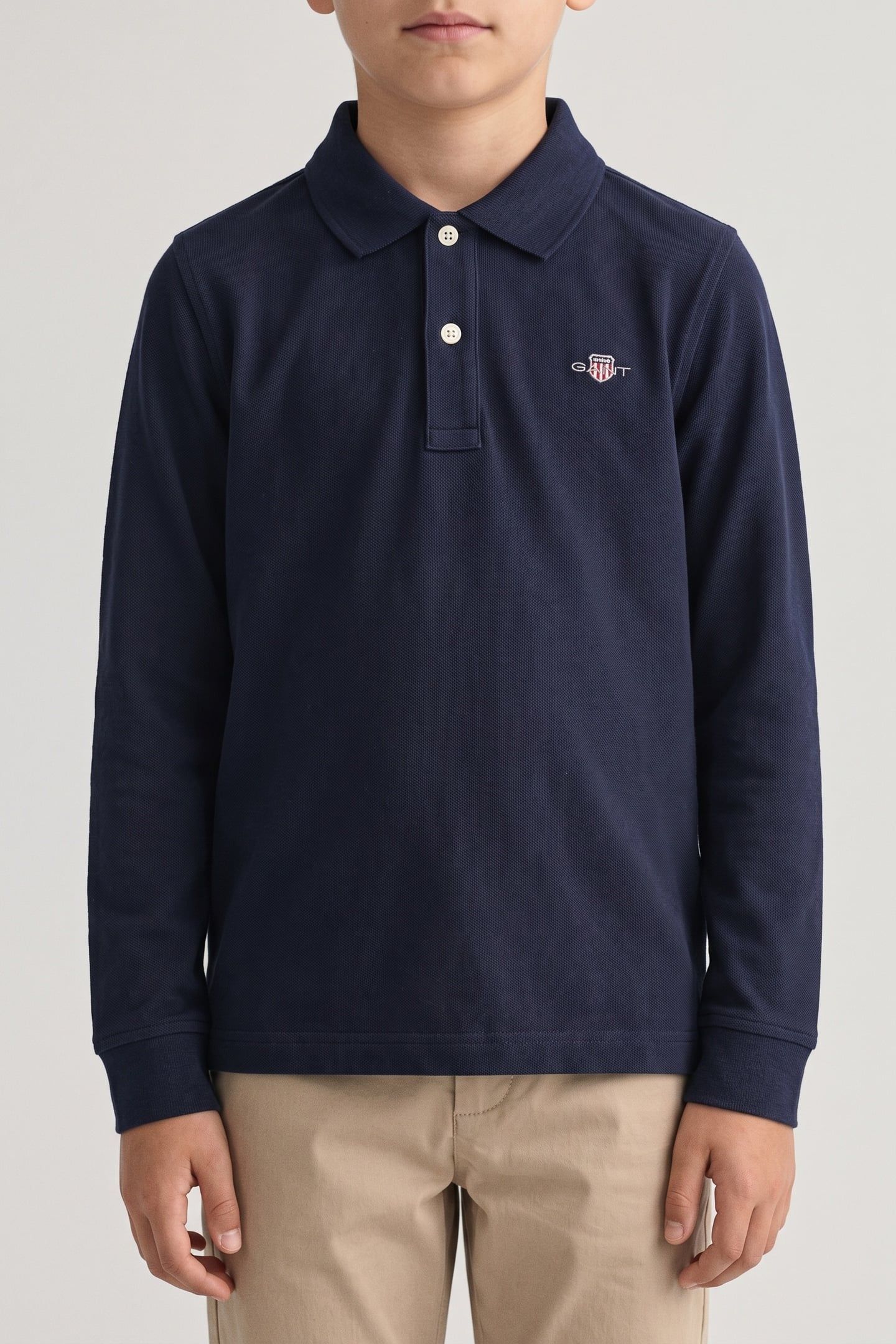 KIDS UNISEX SHIELD LS PIQUE POLO EVENING BLUE 1
