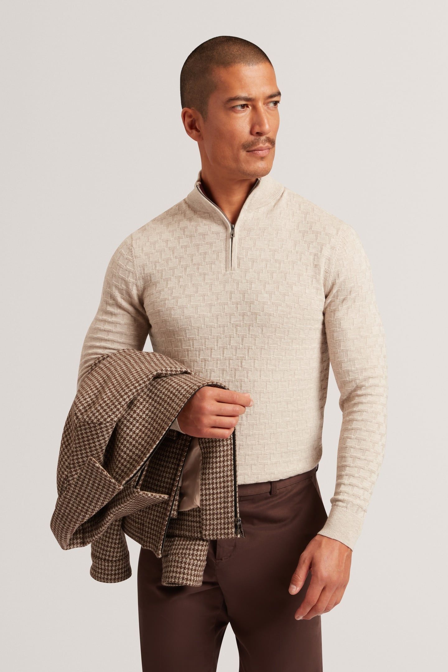 T STITCH HALF ZIP NATURAL 1