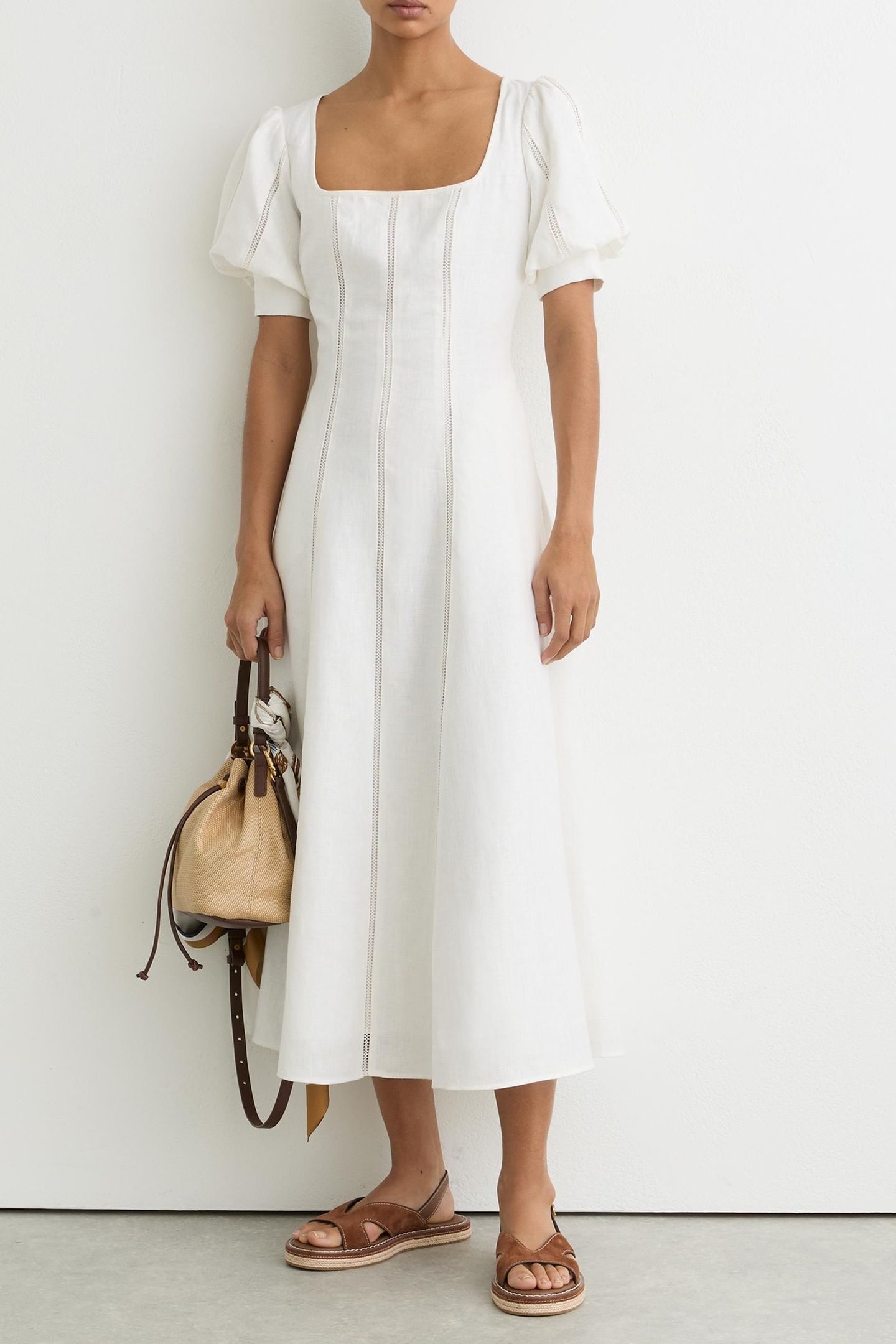 SHORT SLEEVE LINEN MIDI DRESS IVORY 4