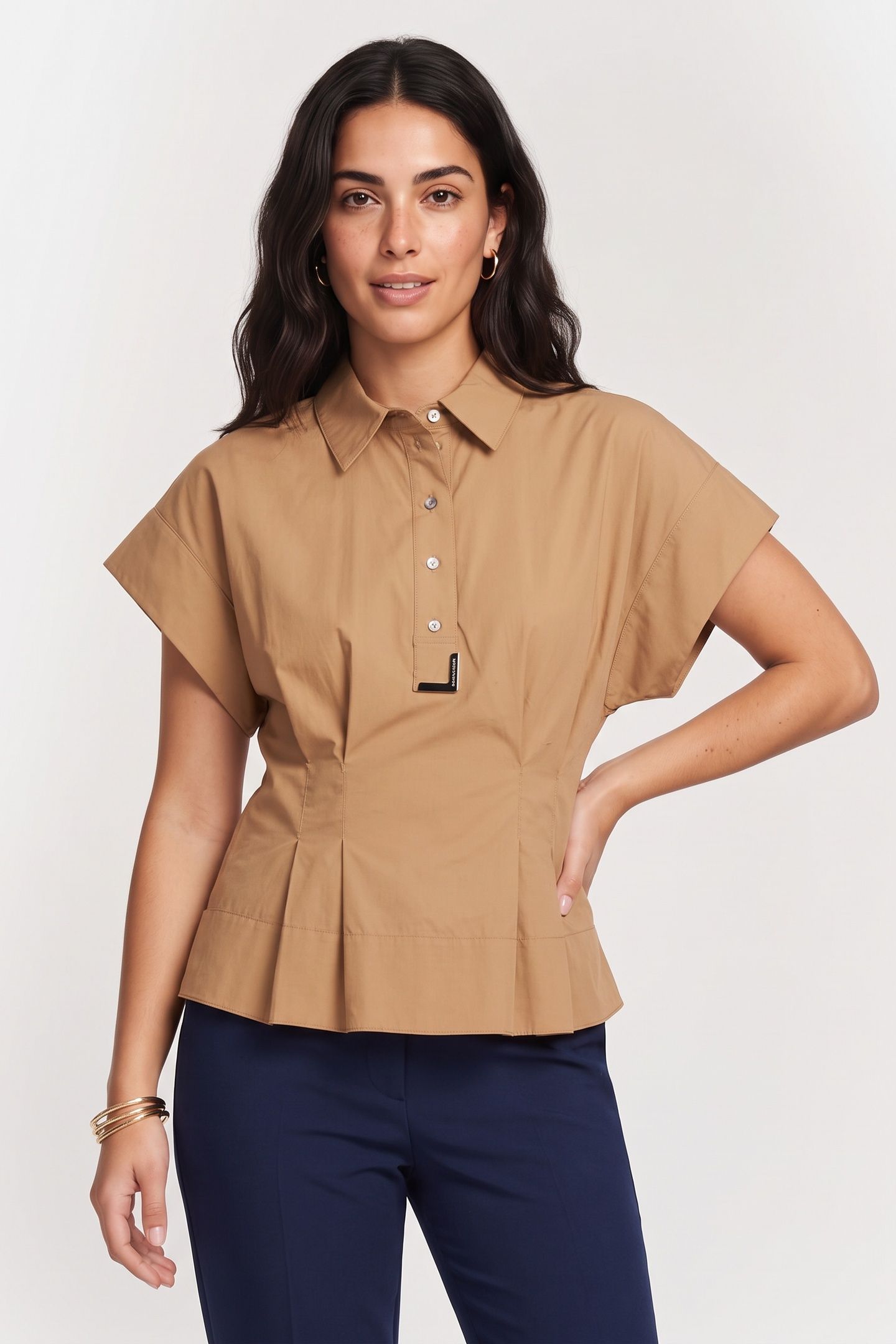 METAL DETAIL POPLIN SHIRT NOUGAT 1