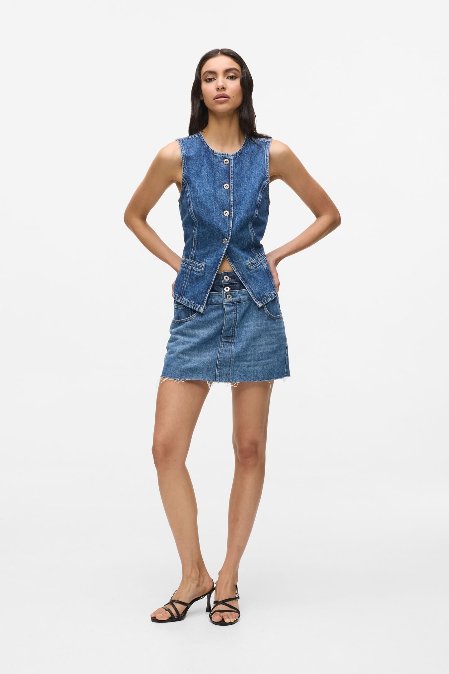 KLJ DENIM DOUBLE MINI SKIRT MID BLUE BLOCKED 2