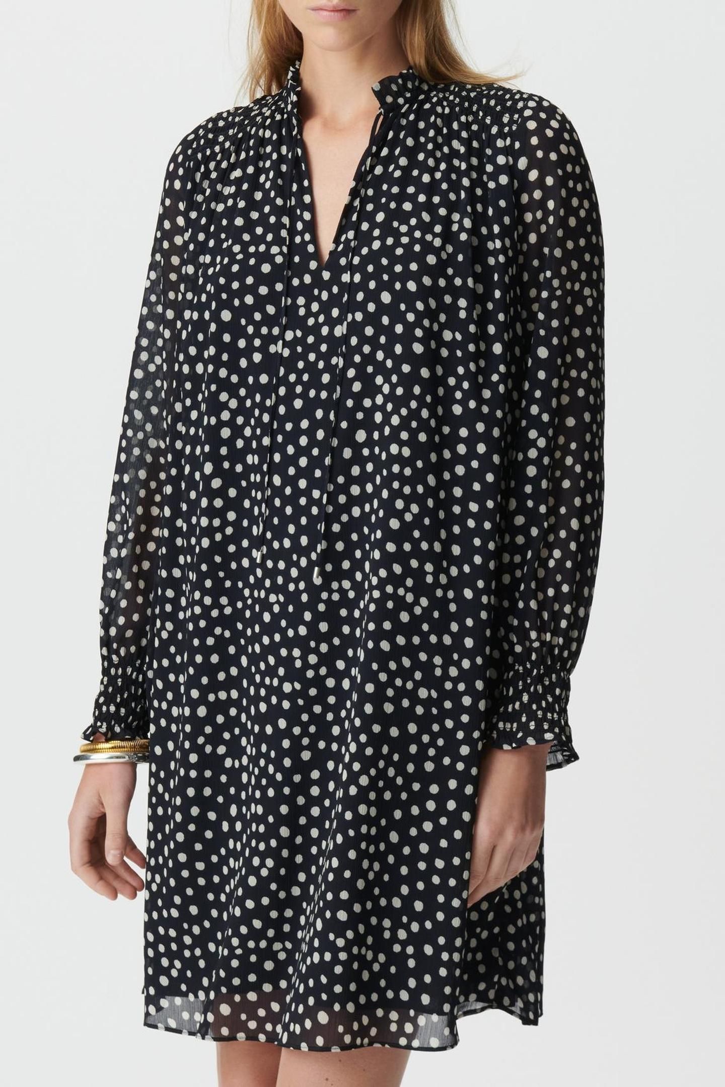 NAVY POLKA DOT PRINT SHORT DRESS 1