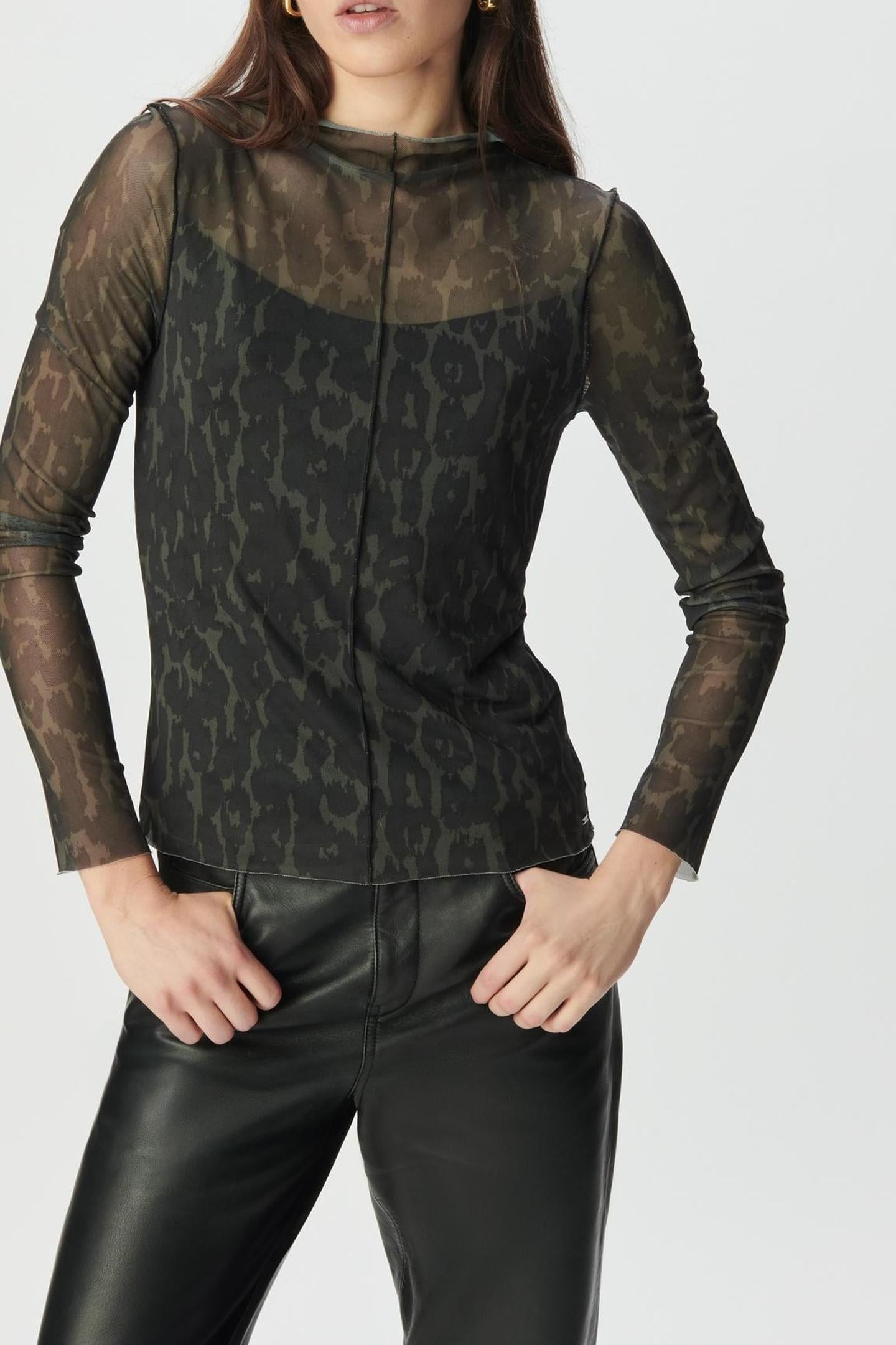 KHAKI MESH T-SHIRT WITH LEOPARD PRINT 1