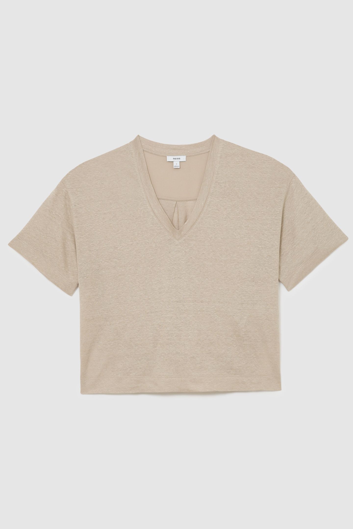 RELAXED V NECK LINEN TEE STONE NEUTRAL 4