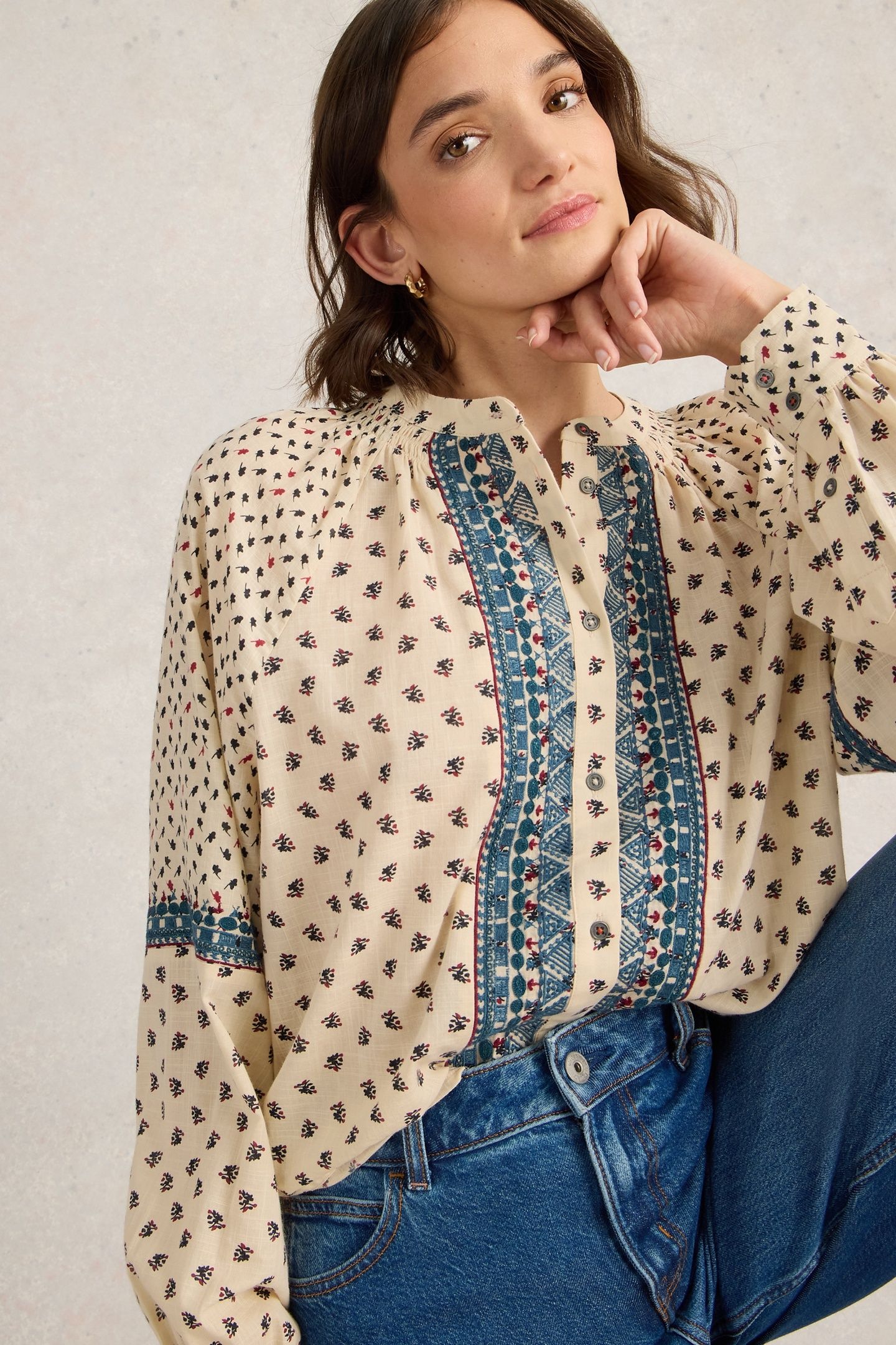 ARI EMBROIDERED SHIRT IVORY MLT 5
