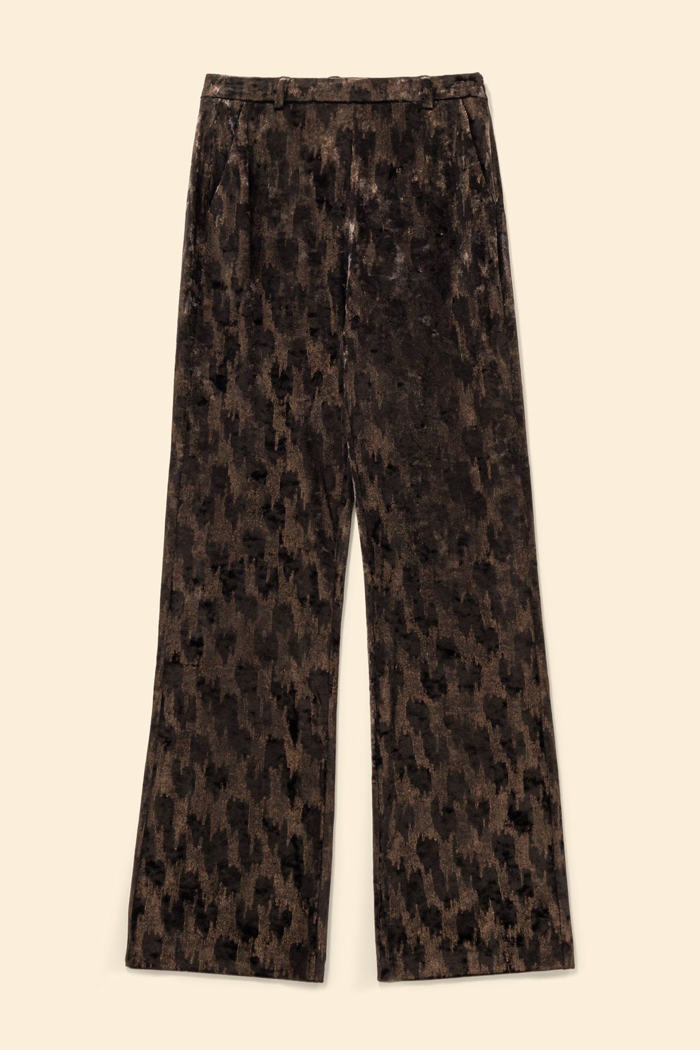 BLACK VELVET TROUSERS WITH TACHIST MOTIF 4