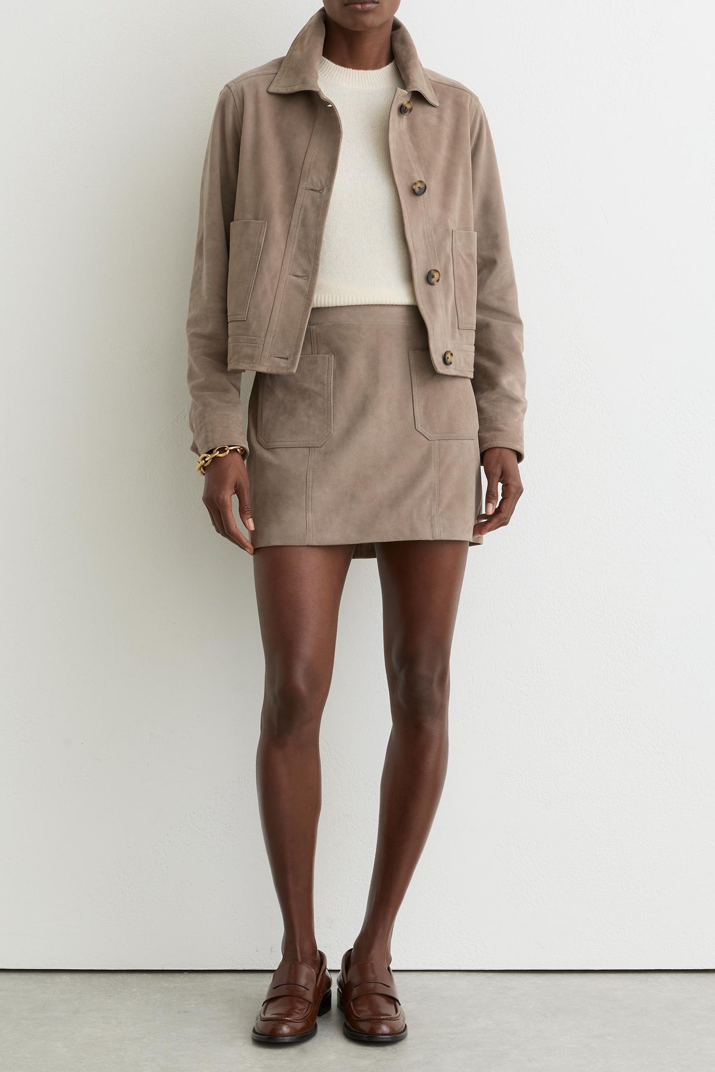 SUEDE PATCH POCKET MINI SKIRT NEUTRAL 1
