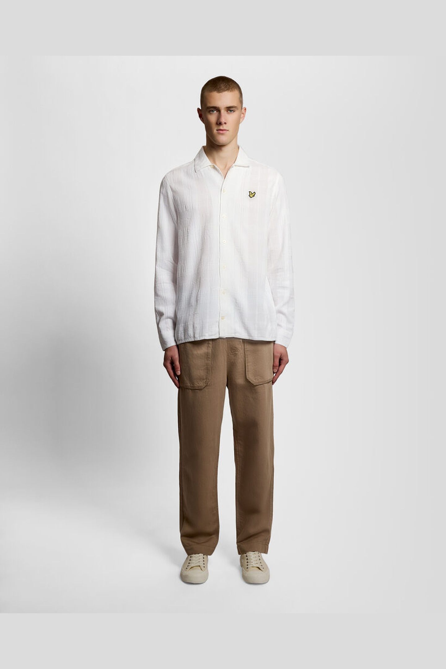 CHECK LONG SLEEVE REVERE COLLAR SHIRT WHITE 3