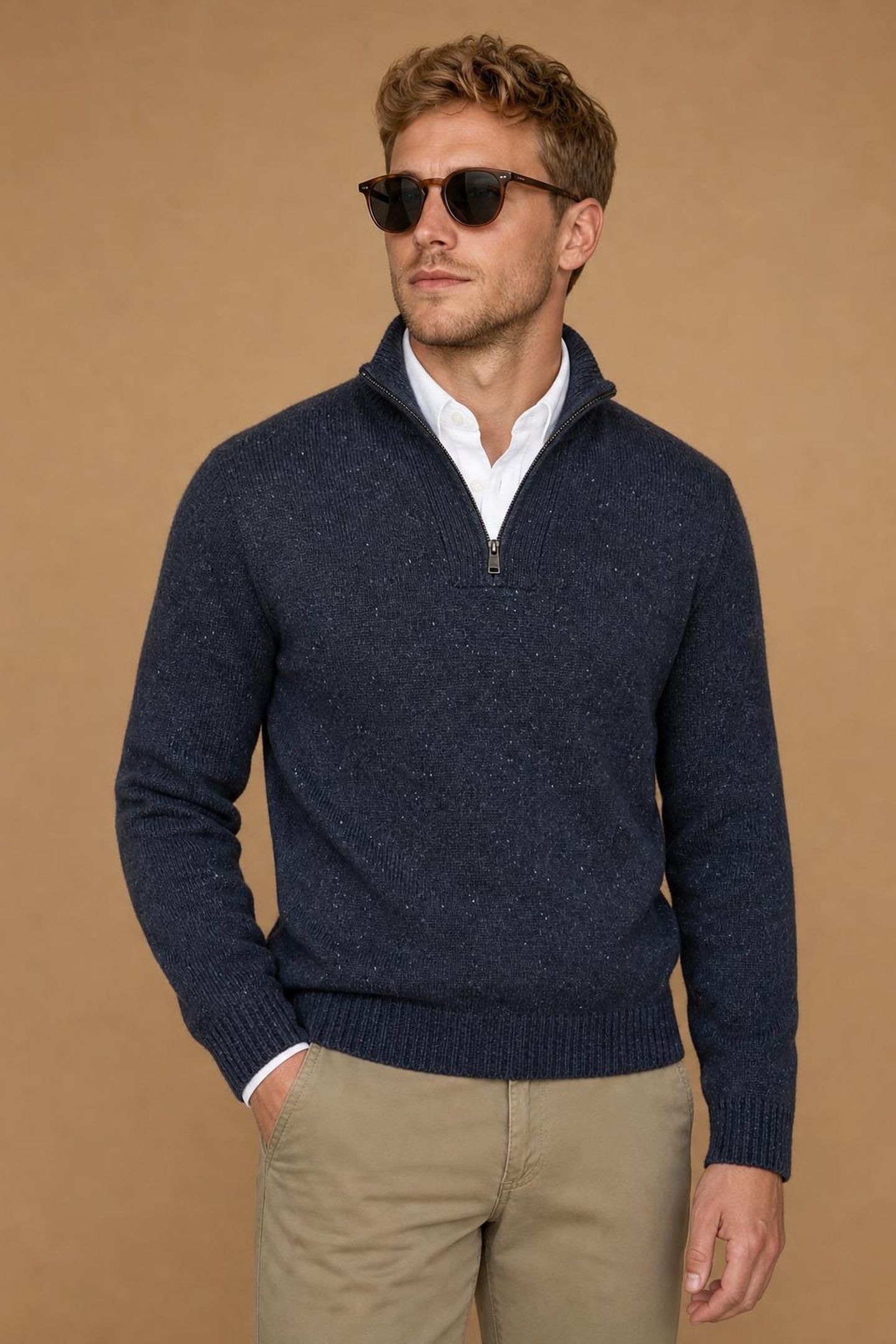 ZIP MOCK FISHERMANS SWEATER NAVY 1