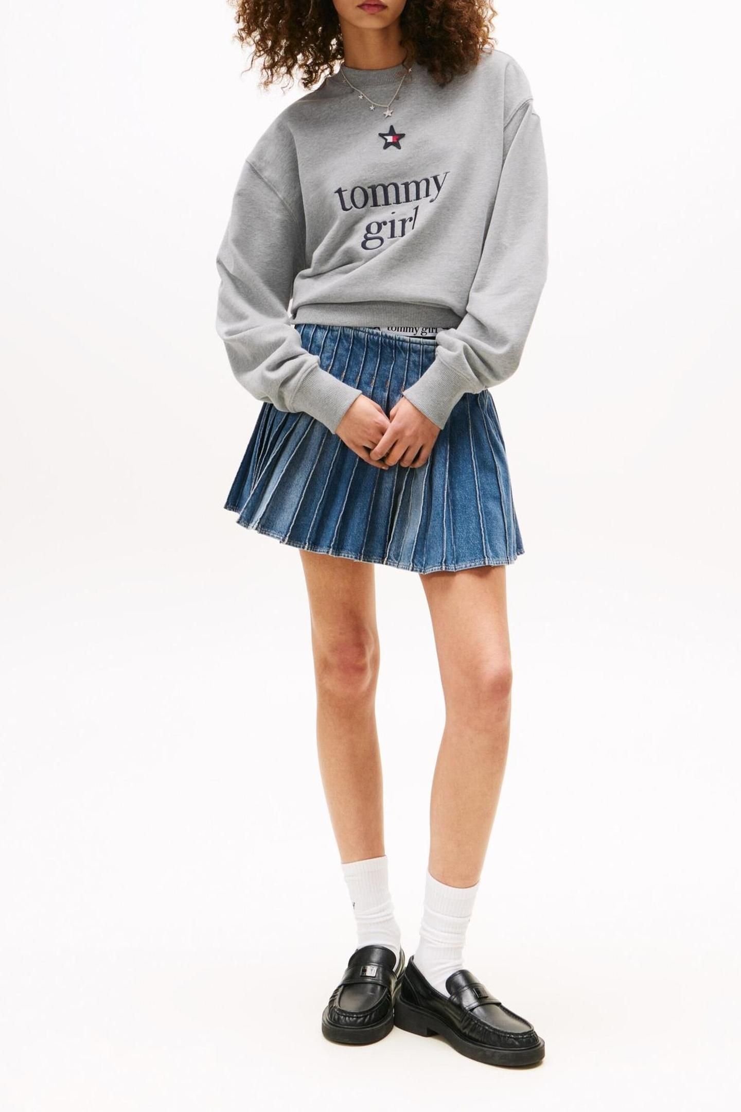 UNISEX TOMMY GIRL GRAPHIC CREW LIGHT GREY MARL 3
