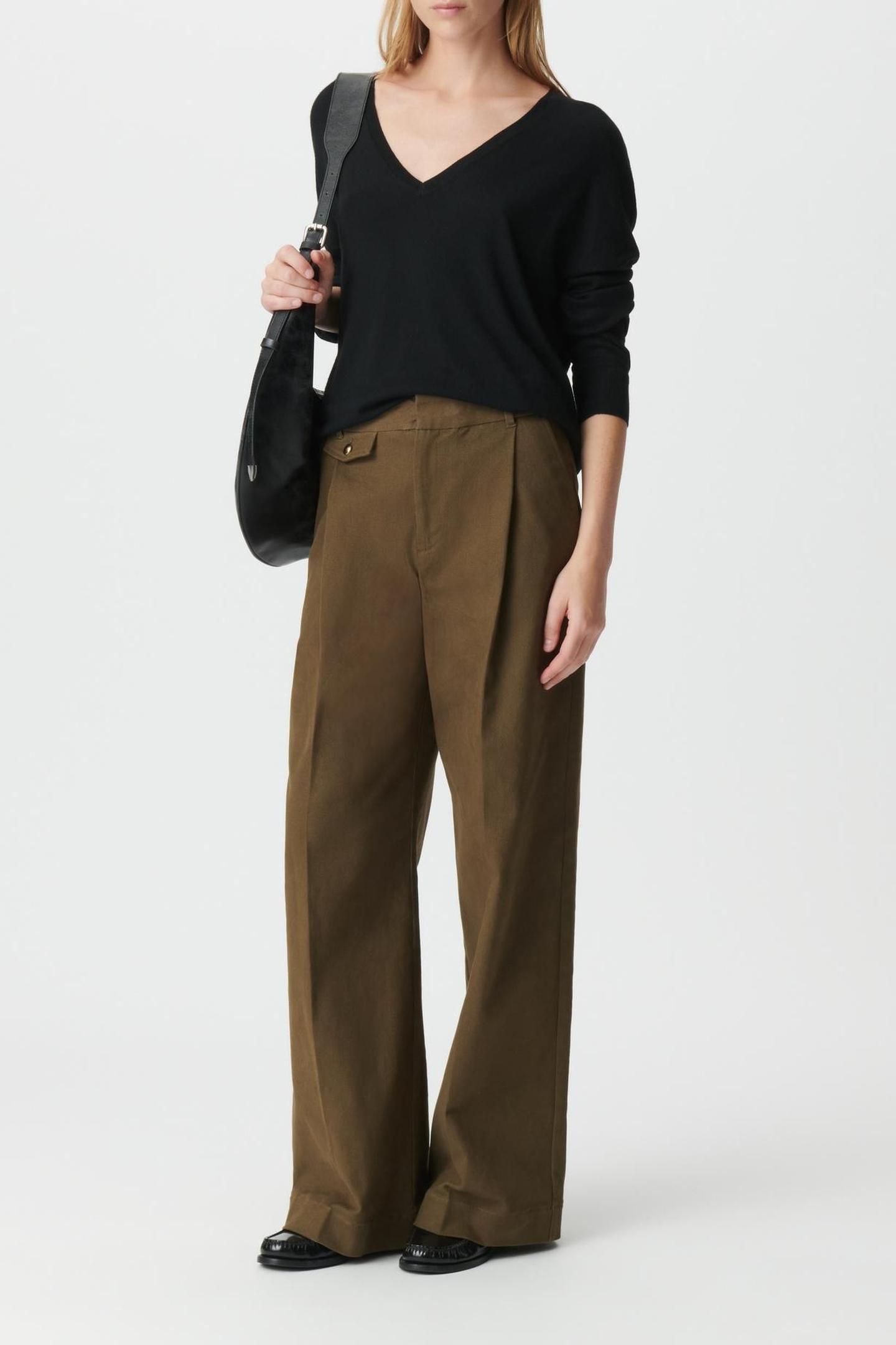 KHAKI GABARDINE WIDE-LEG TROUSERS 3