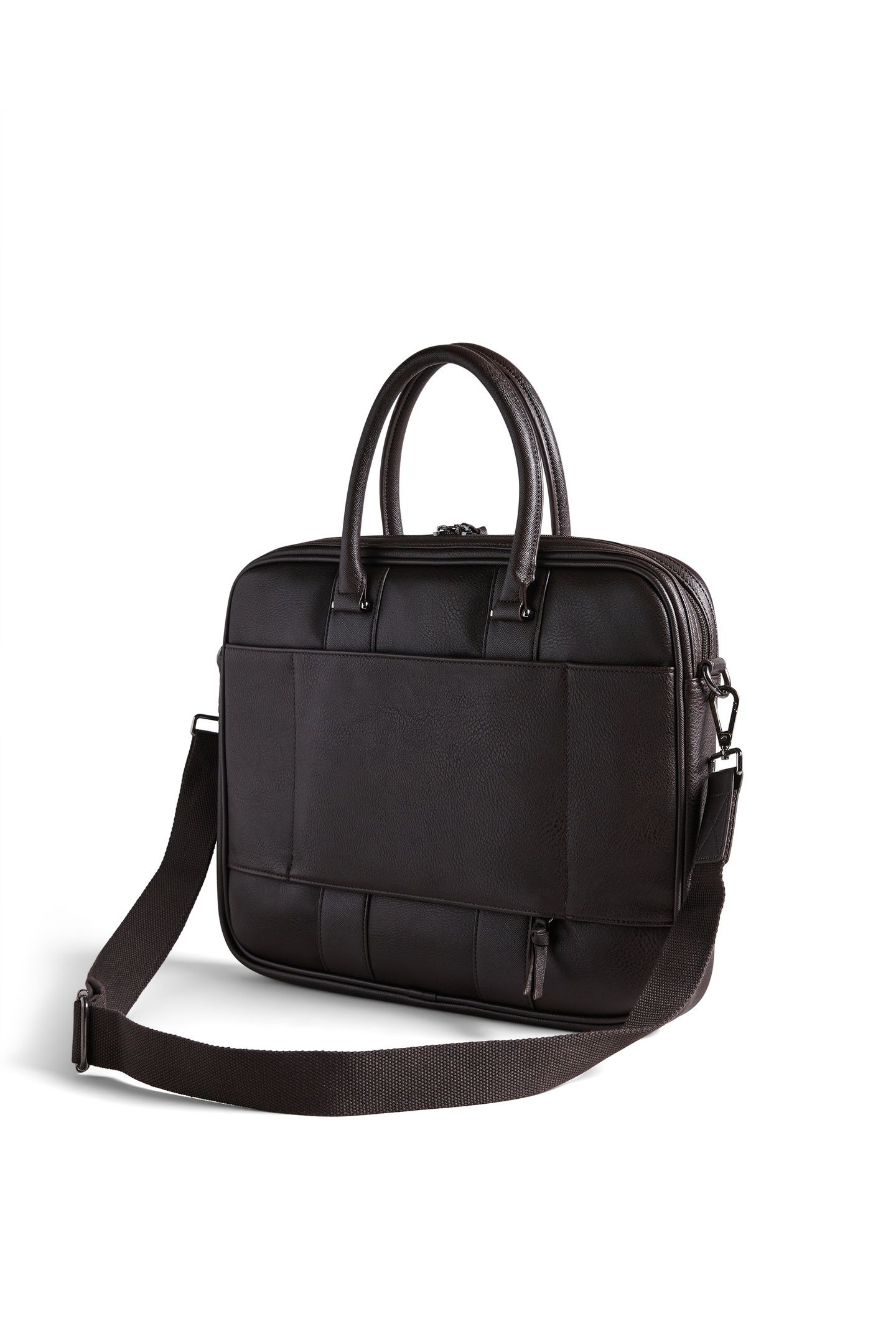 NEVVER STRIPED PU DOCUMENT BAG BROWN 3