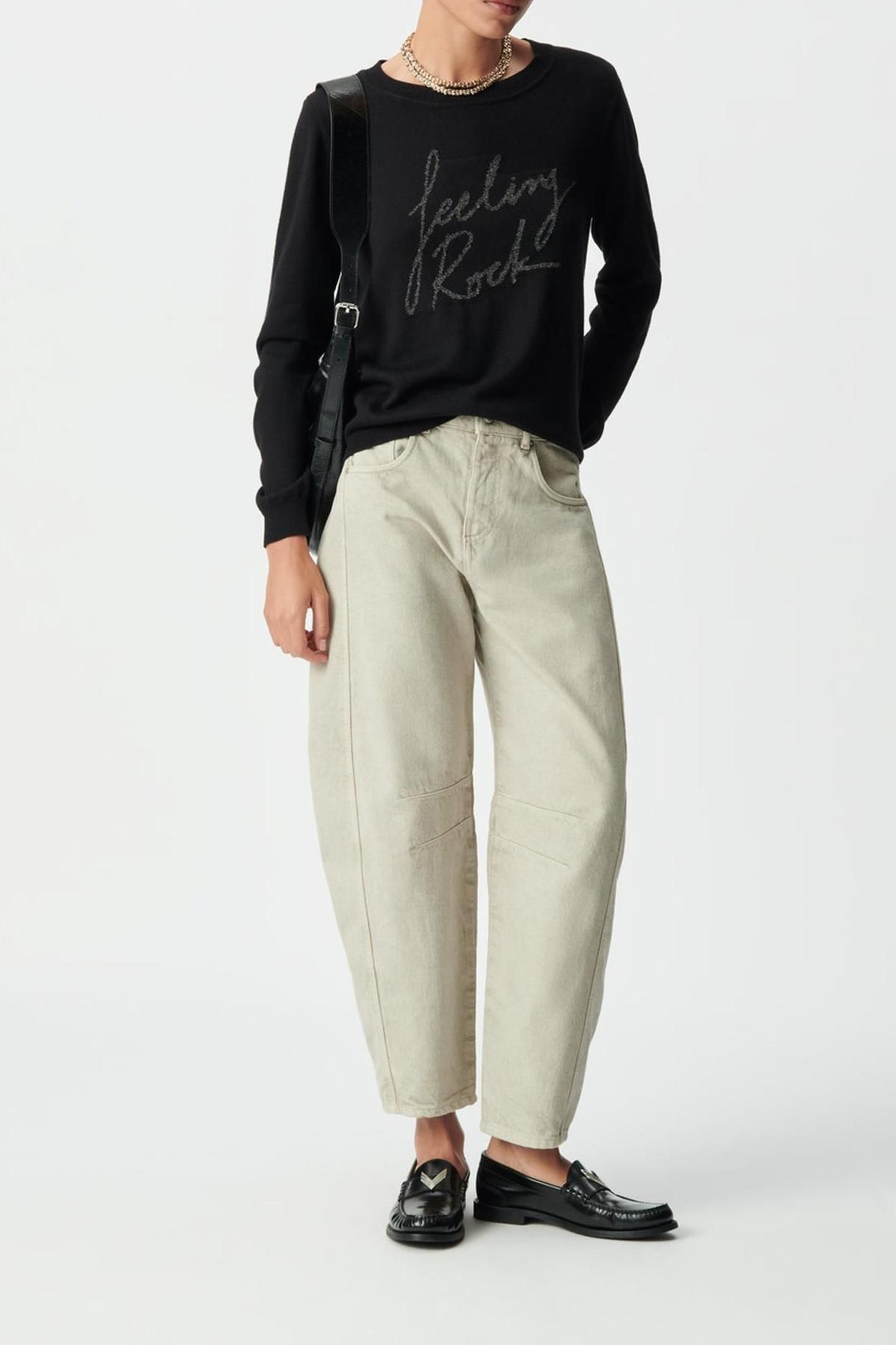 BLACK KNIT SWEATER WITH EMBROIDERED SLOGAN 3