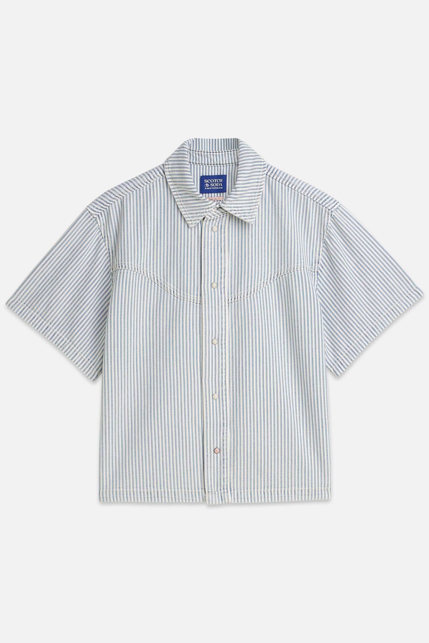 SHORT SLEEVE DENIM SHIRT INDIGO STRIPE 1