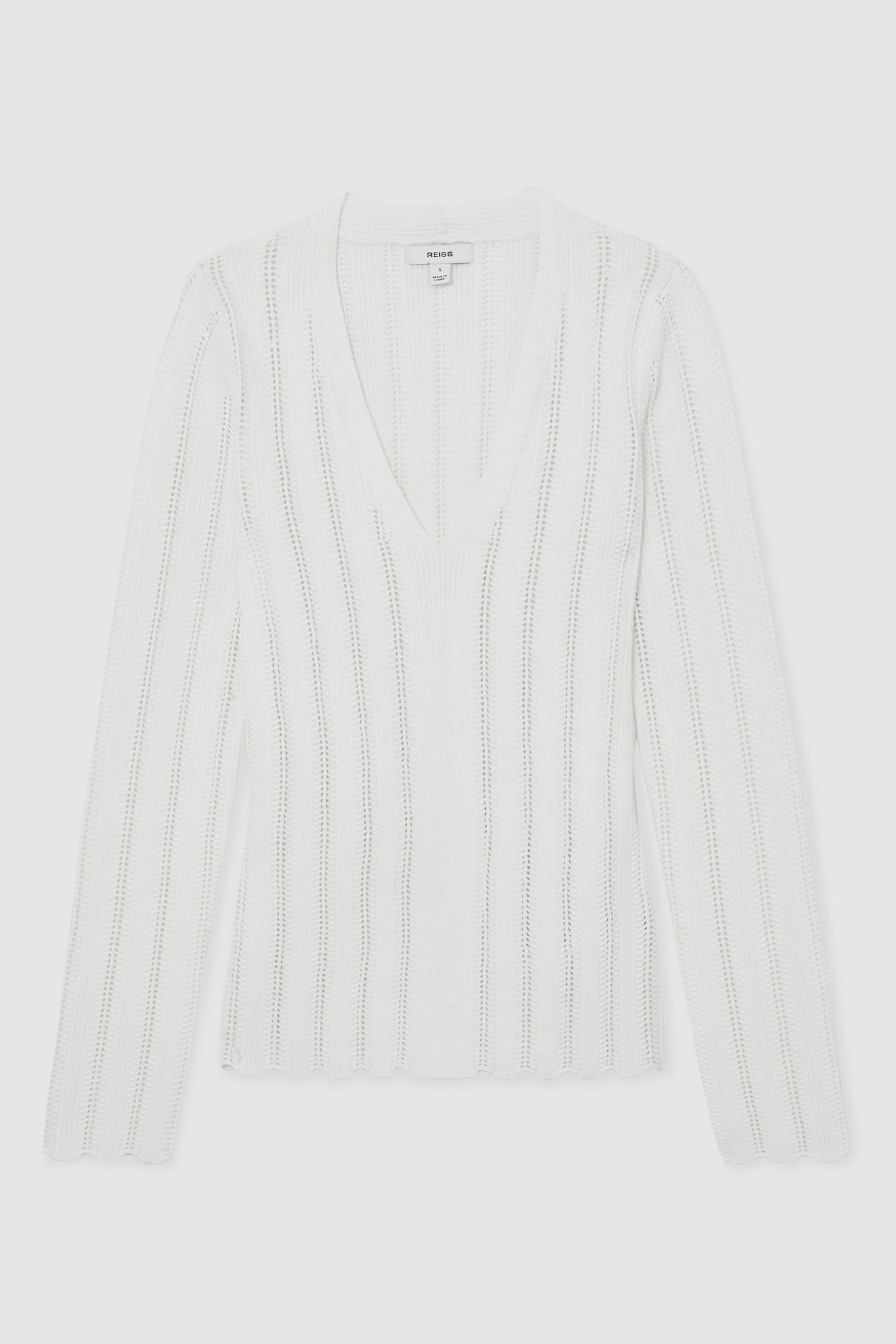 V NECK SCALLOP EDGE JUMPER WHITE 4