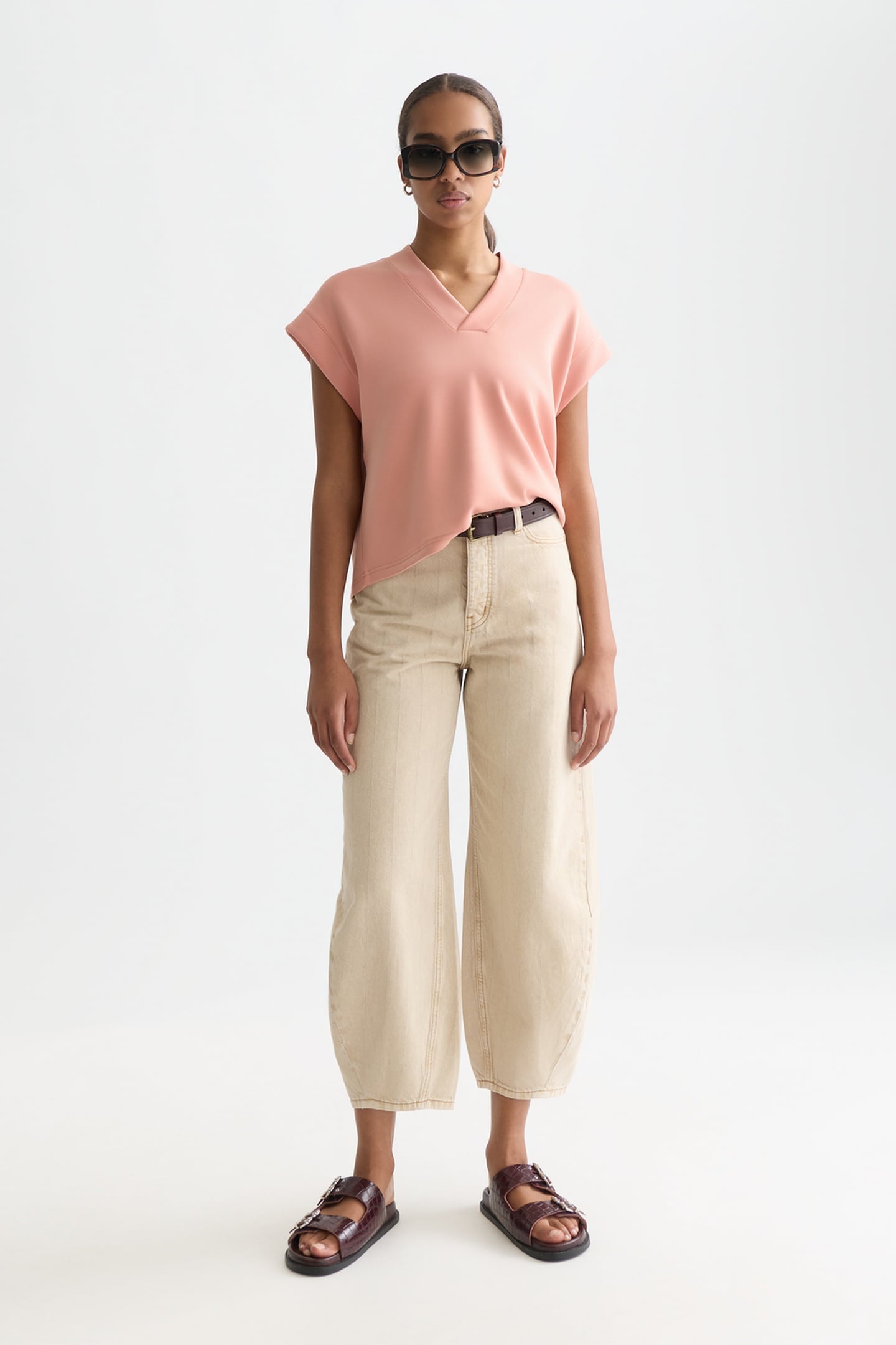 TENCEL V-NECK SHORTSLEEVED SWEATSHIRT CANYON CLAY 3
