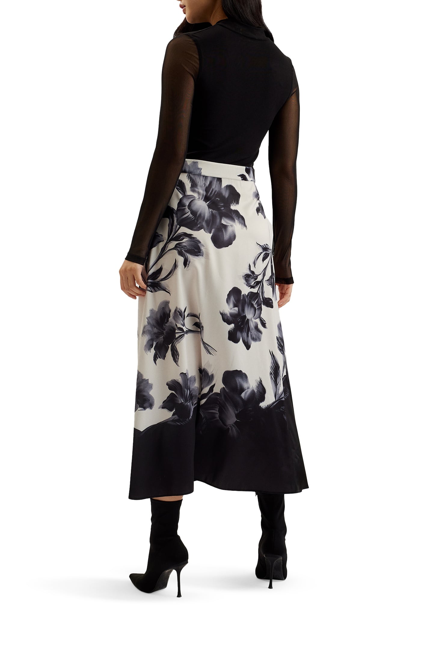 SELNAA MESH TOP PRINTED SKIRT MIDI BLACK 2