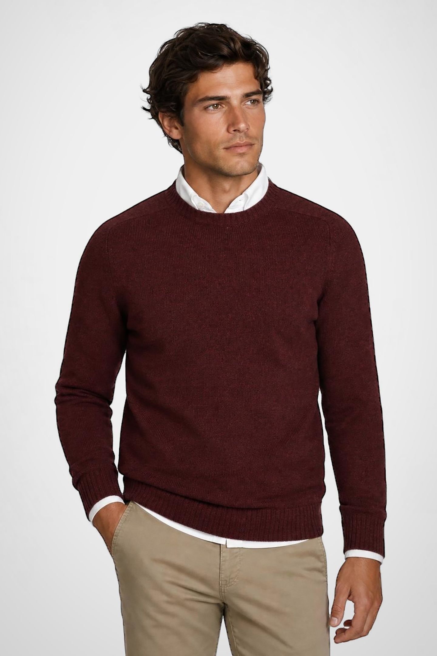 LAMBSWOOL CREW NECK SWEATER BURGUNDY 1