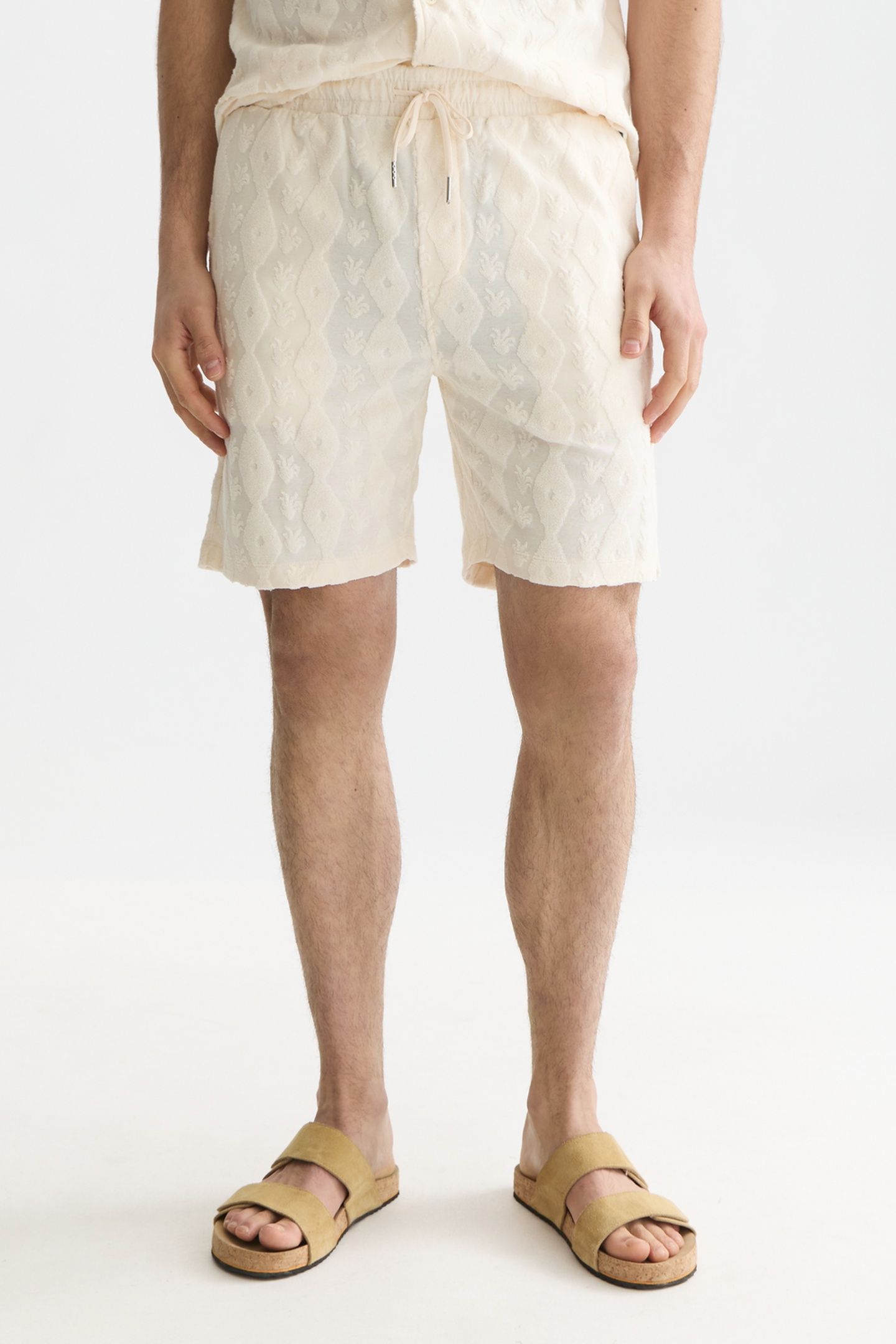 FAVE TERRY JACQUARD RELAXED-FIT BERMUDA SHORTS LIGHT BEIGE 1