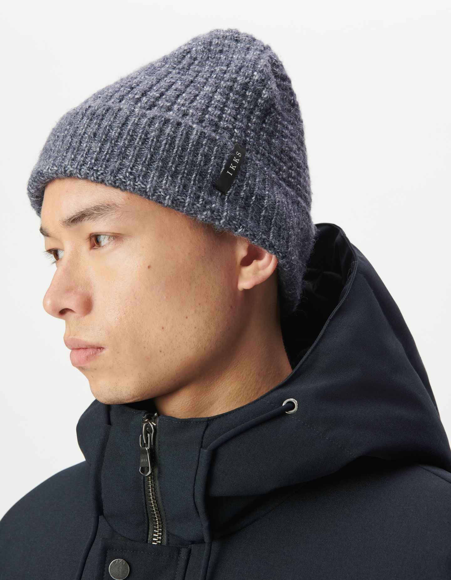 BLUE RIBBED KNIT BEANIE WITH TURN-UP 1