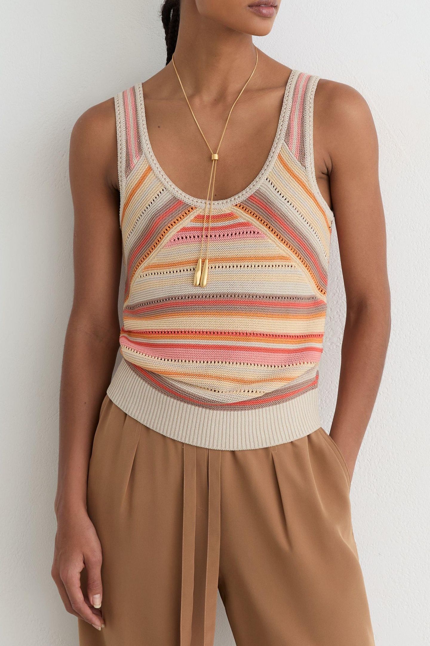 STRIPE KNITTED VEST NEUTRAL/CORAL 1