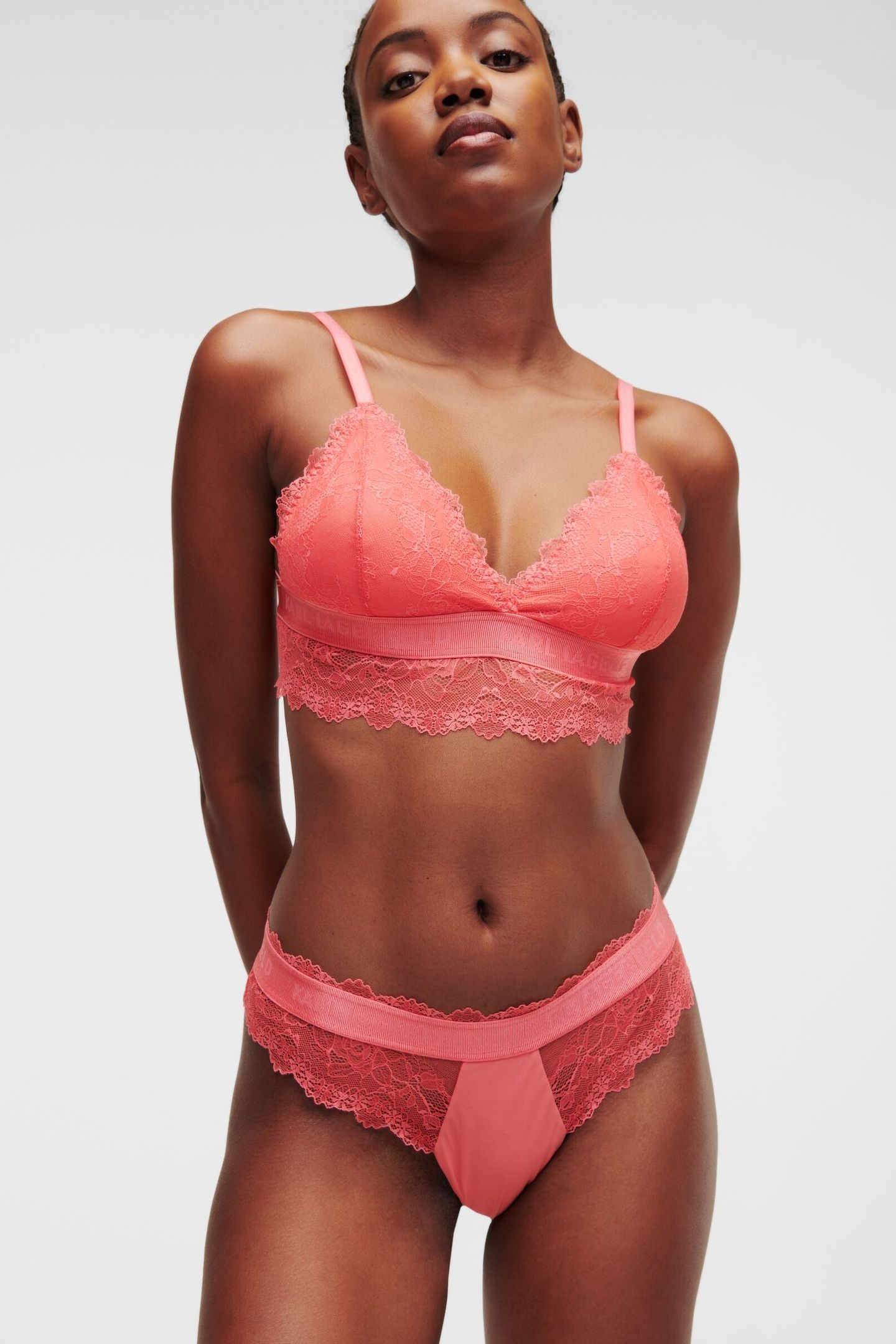 PADDED LONGLINE LACE BRA BRIGHT CORAL 1