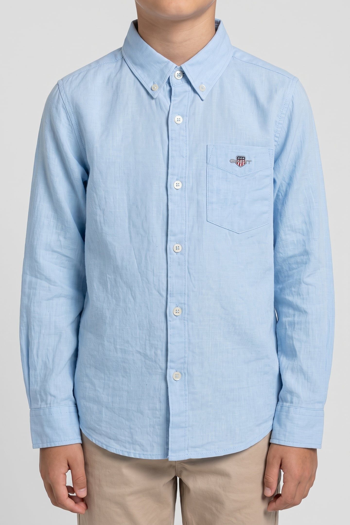 TEEN BOYS SHIELD LINEN BLEND SHIRT SKY BLUE 1