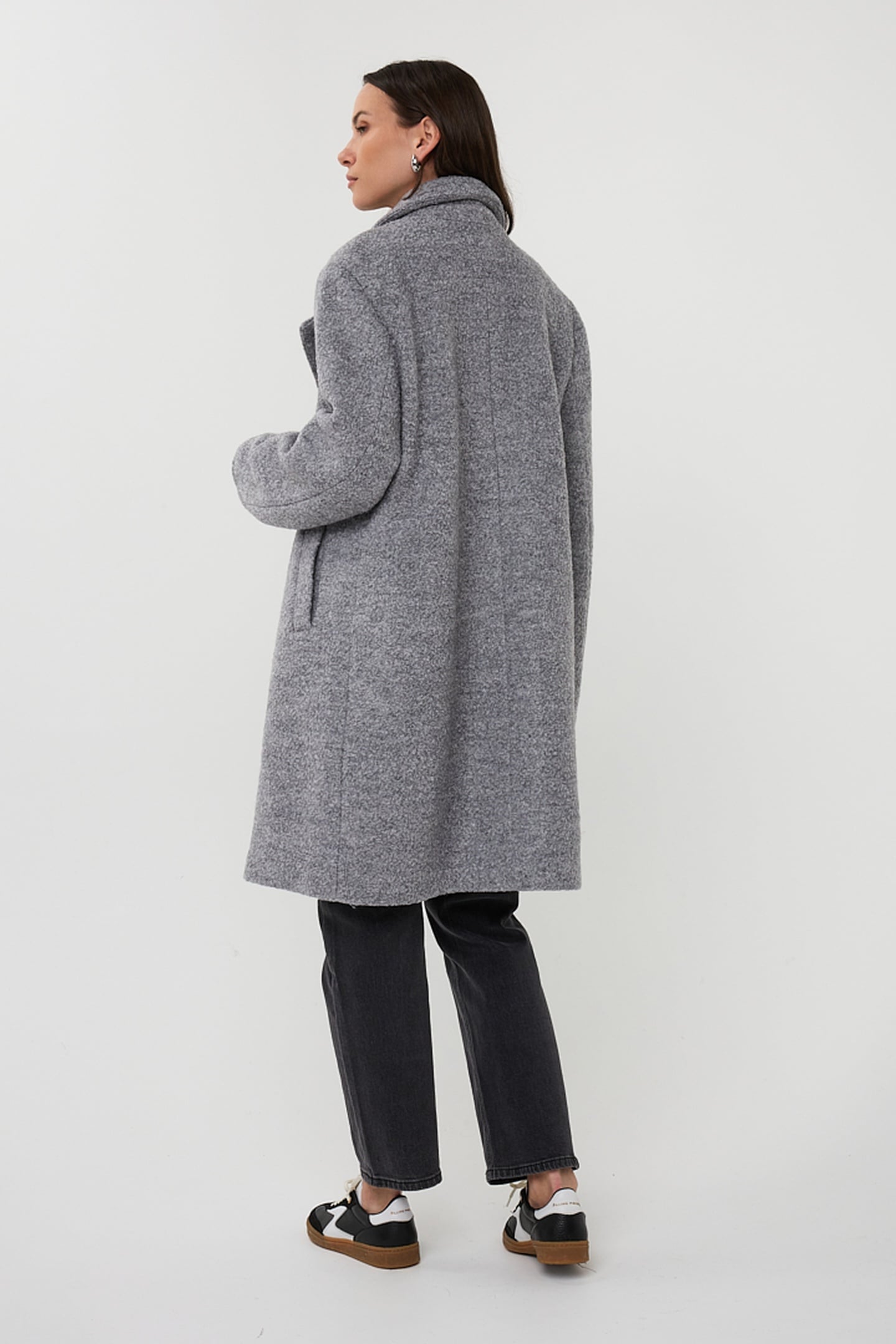 COAT DOUBLE BREASTED BOUCLE DARK GREY 2