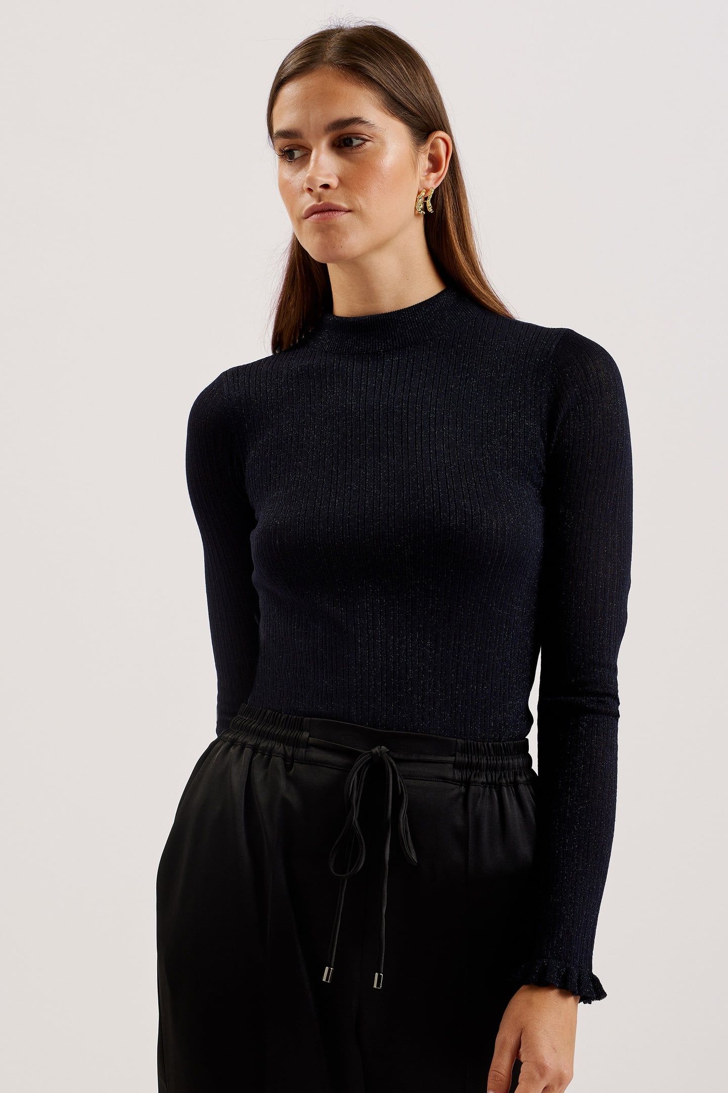 RAINEEE METALLIC RIBBED FUNNEL NECK NAVY 2